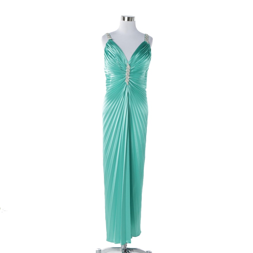 Nicole Bakti Green Rhinestone Embellished Evening Dress