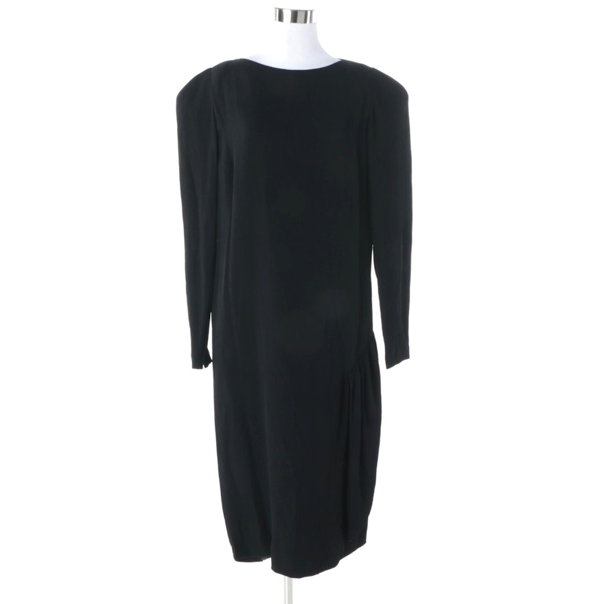 1980s Vintage Pauline Trigere Black Silk Dress