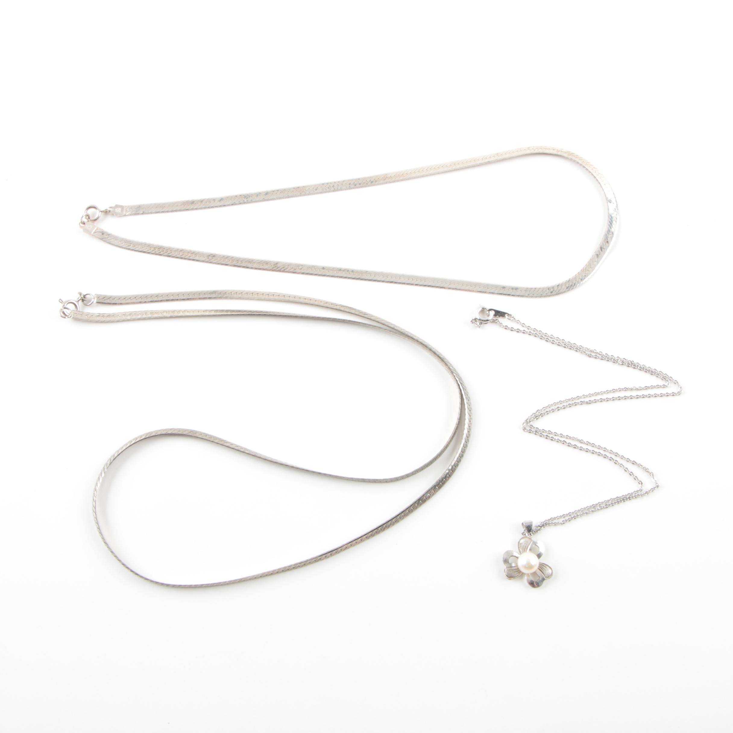 Sterling Silver Chain Selection with Cultured Pearl Pearl Necklace