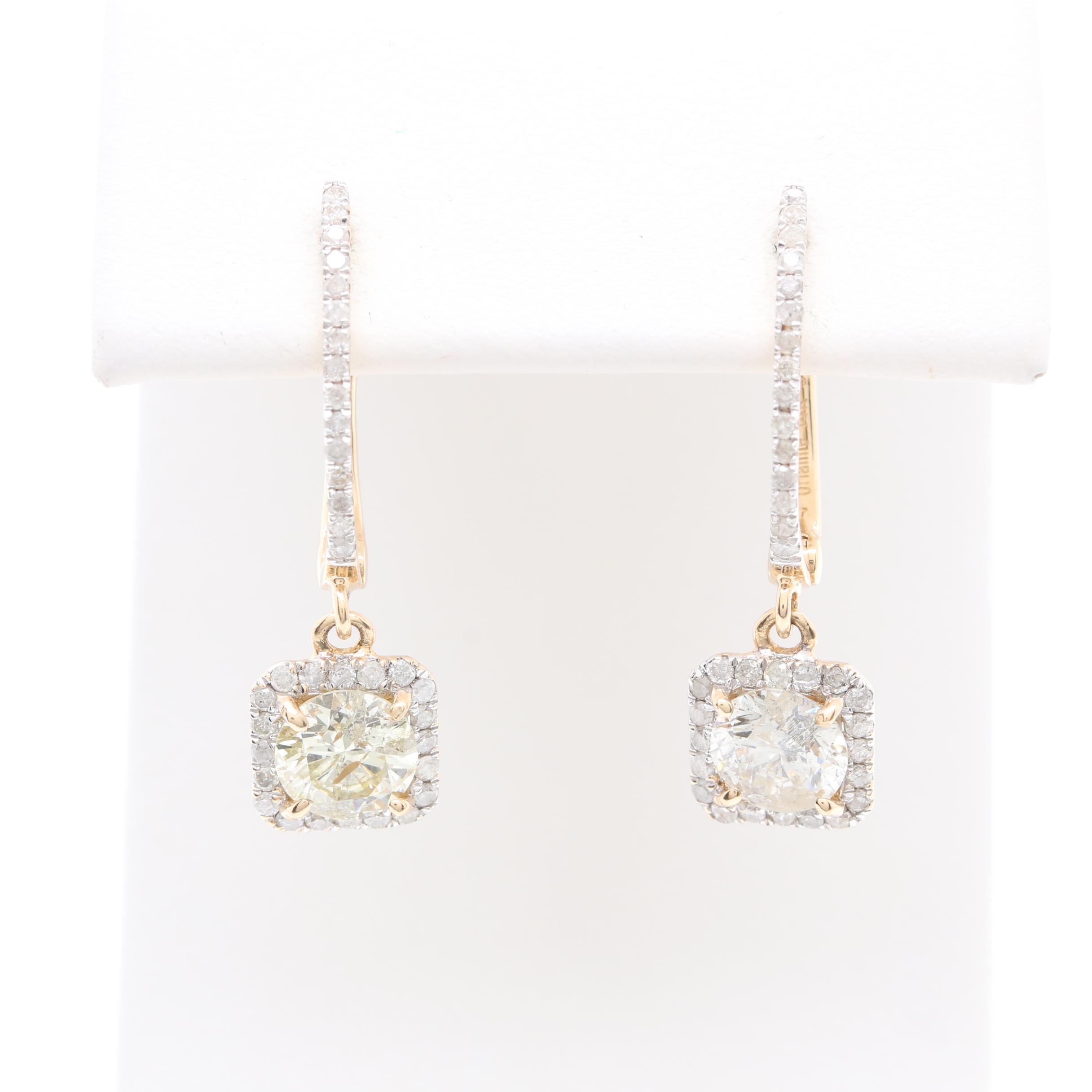 14K Yellow Gold 1.84 CTW Diamond Drop Earrings