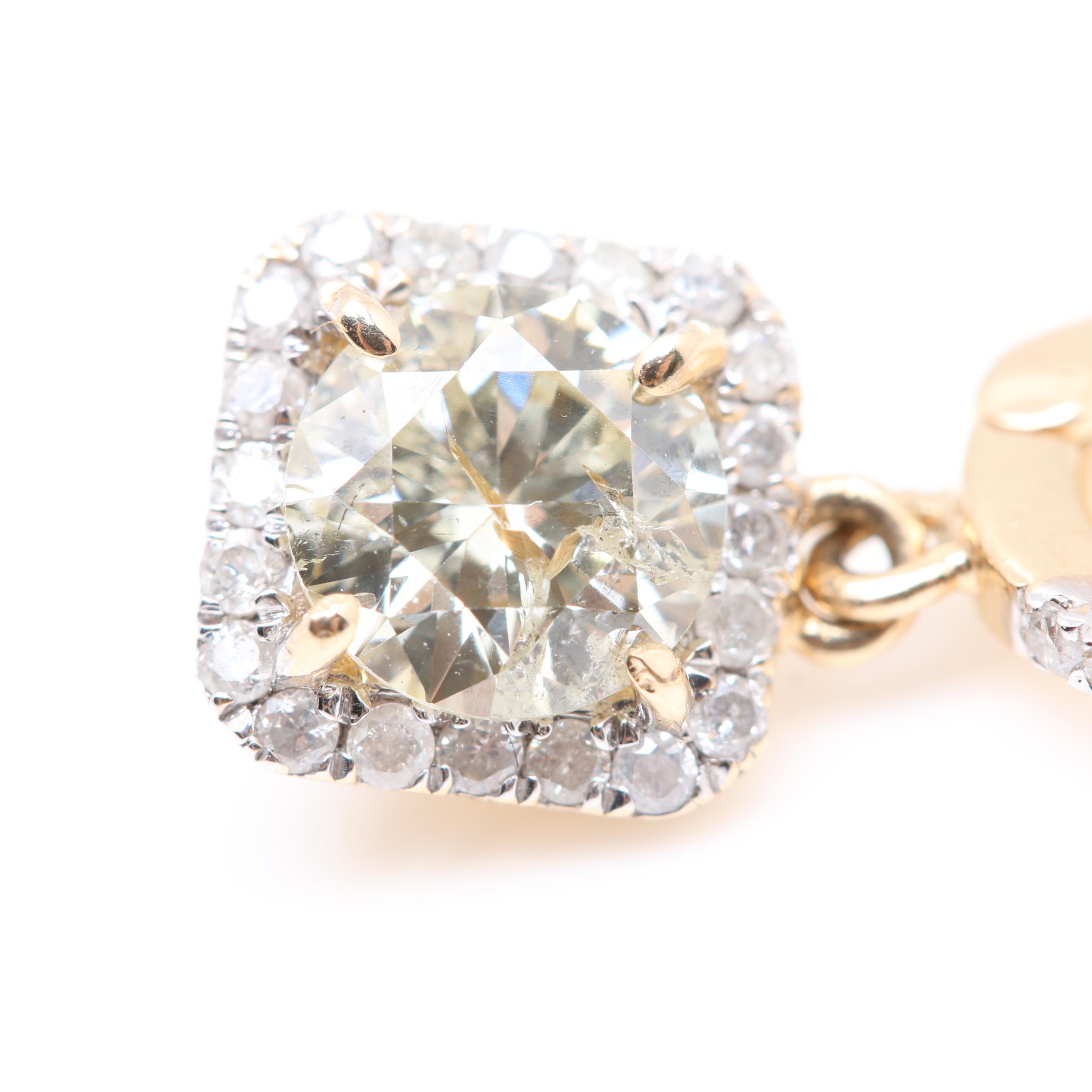 14K Yellow Gold 1.84 CTW Diamond Drop Earrings