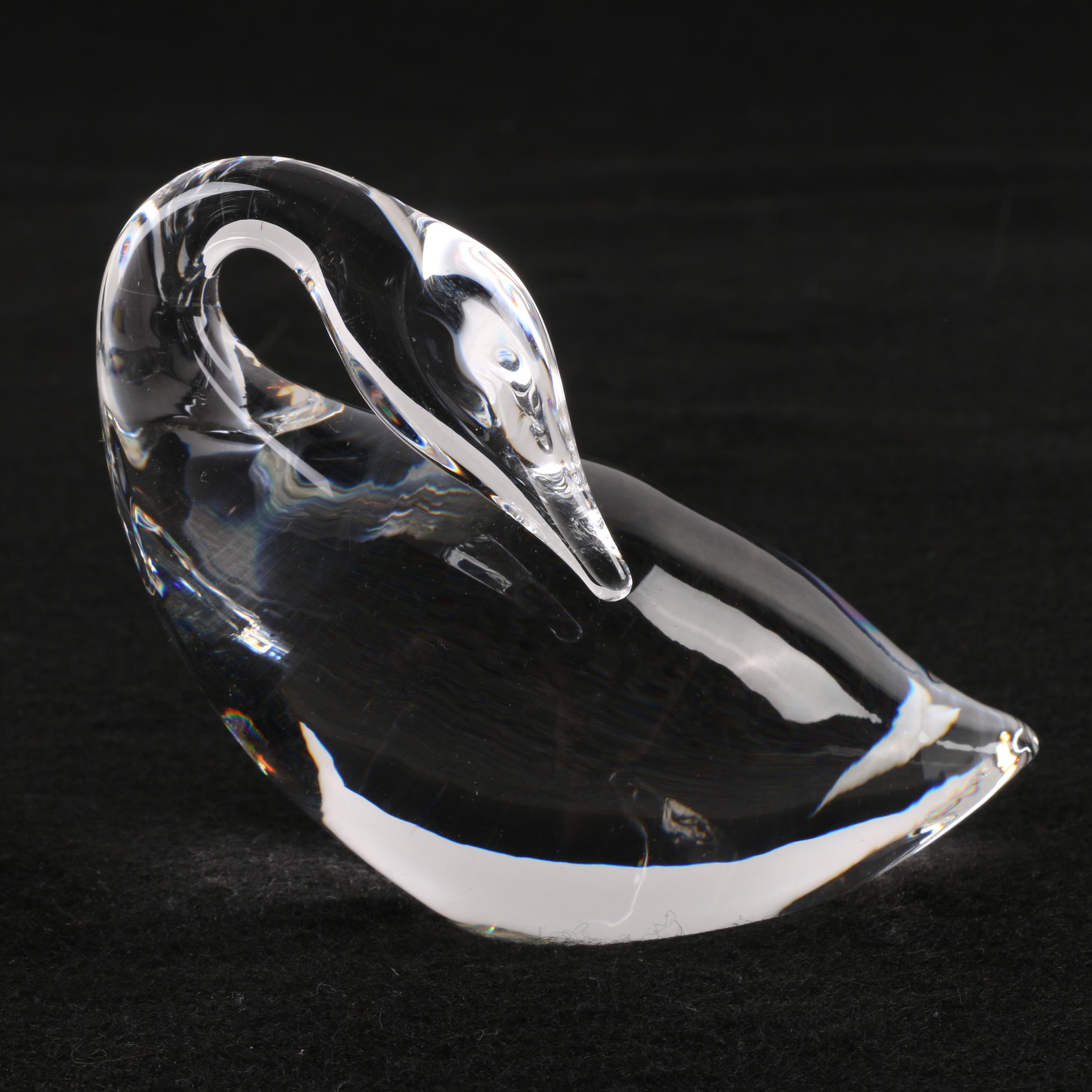 Steuben Glass Preening Goose Crystal Figurine