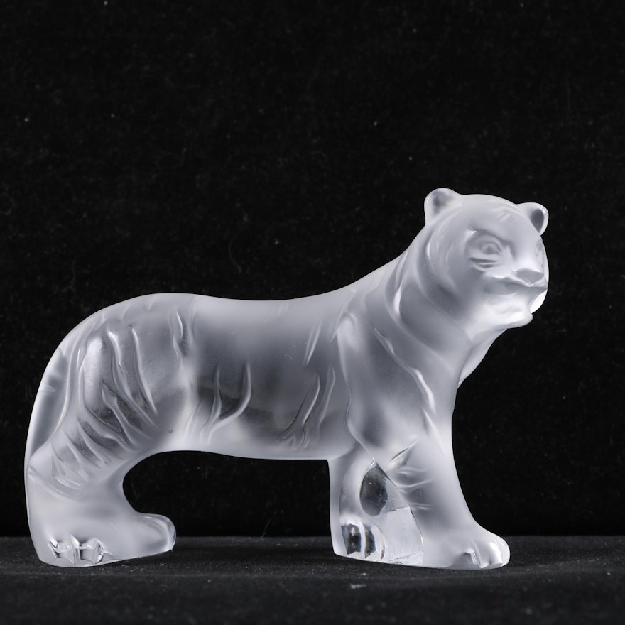 Retired Lalique Frosted Crystal "Bengal Tiger" Figurine