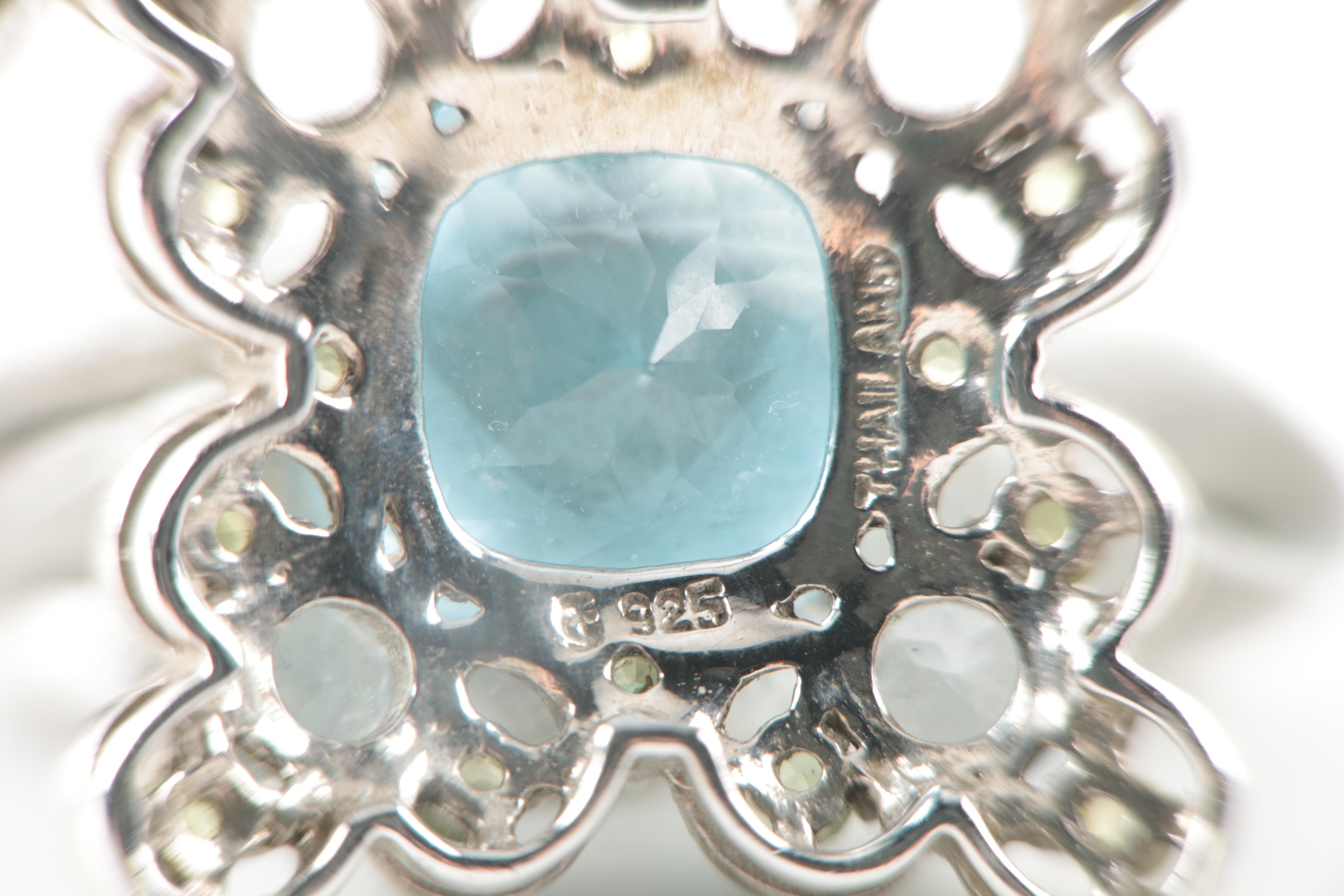 Sterling Silver Blue Topaz and Amethyst Pendant Selection with Diamond Ring