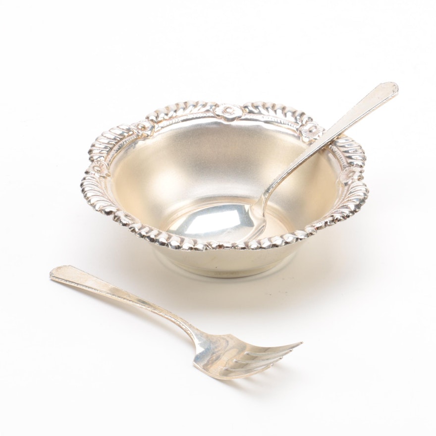 Sterling Silver Baby Fork and Spoon with 865 Silver Bowl