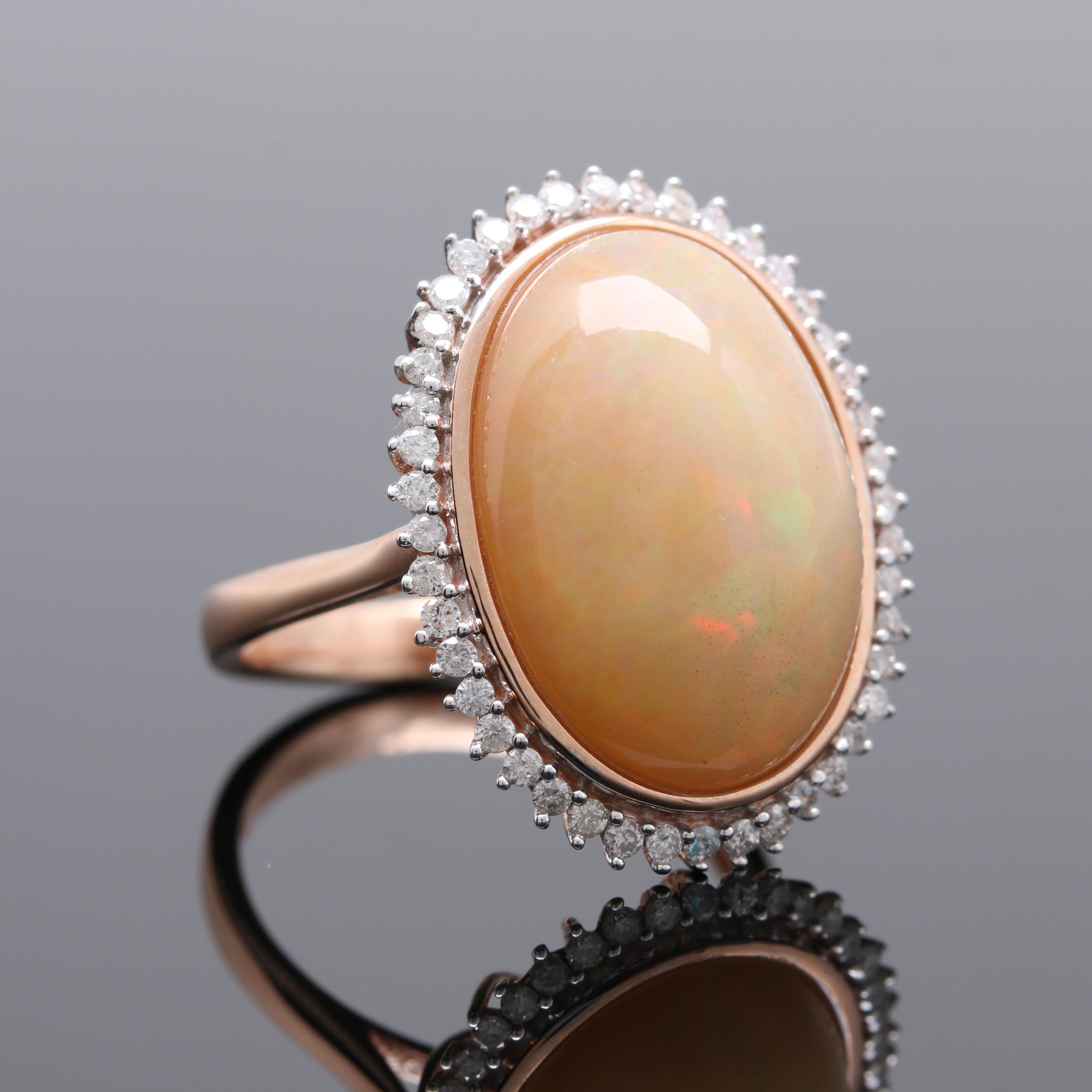 14K Rose Gold Opal and Diamond Ring