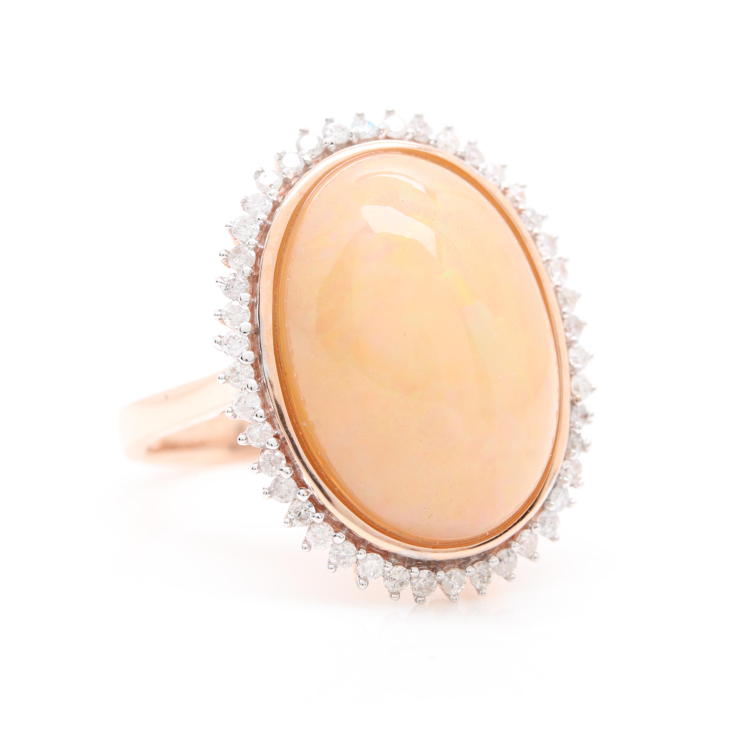 14K Rose Gold Opal and Diamond Ring