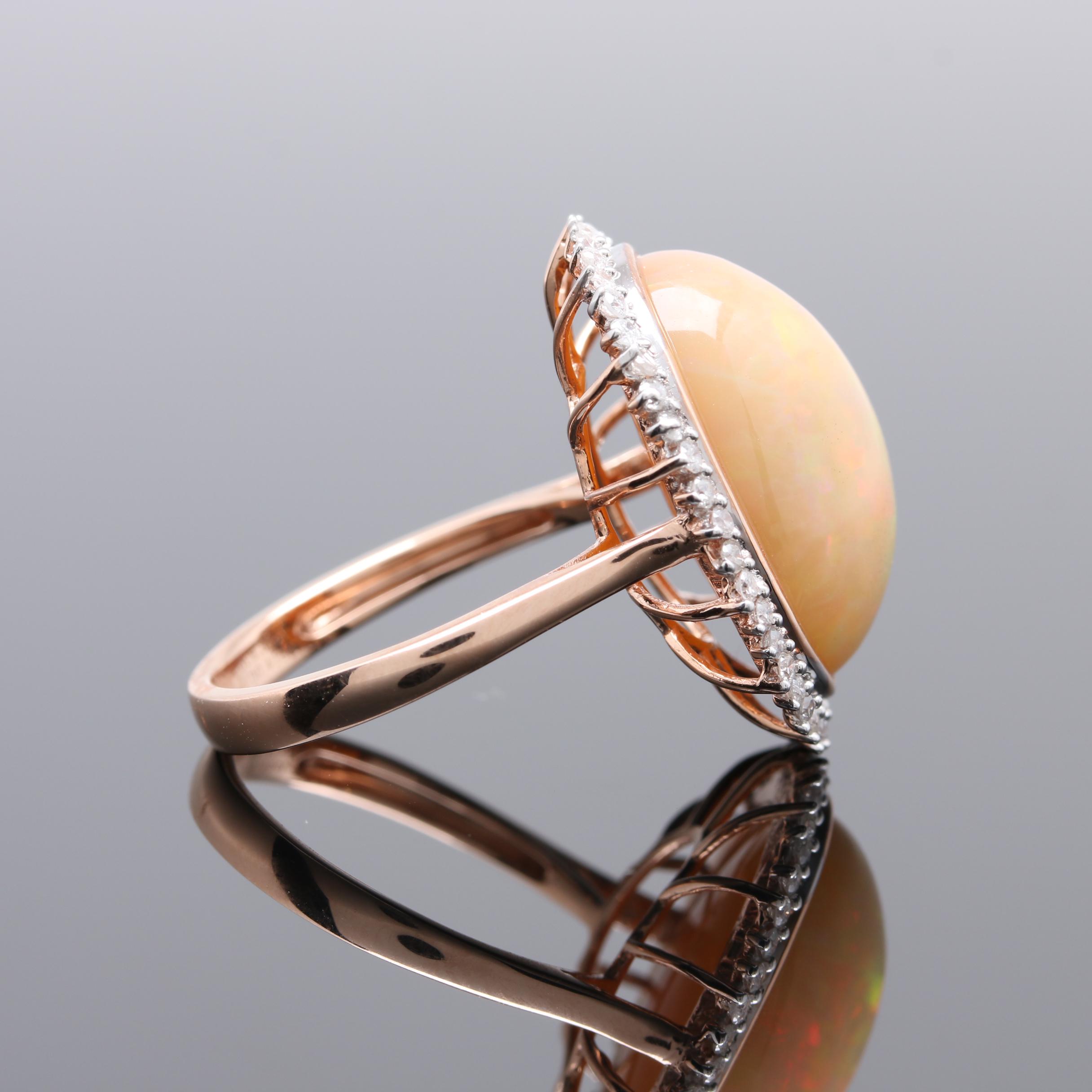 14K Rose Gold Opal and Diamond Ring