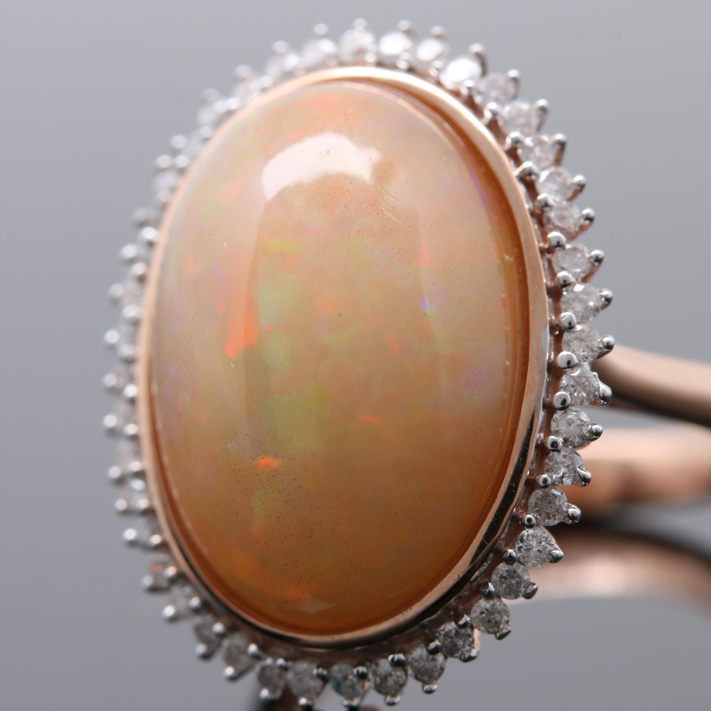 14K Rose Gold Opal and Diamond Ring