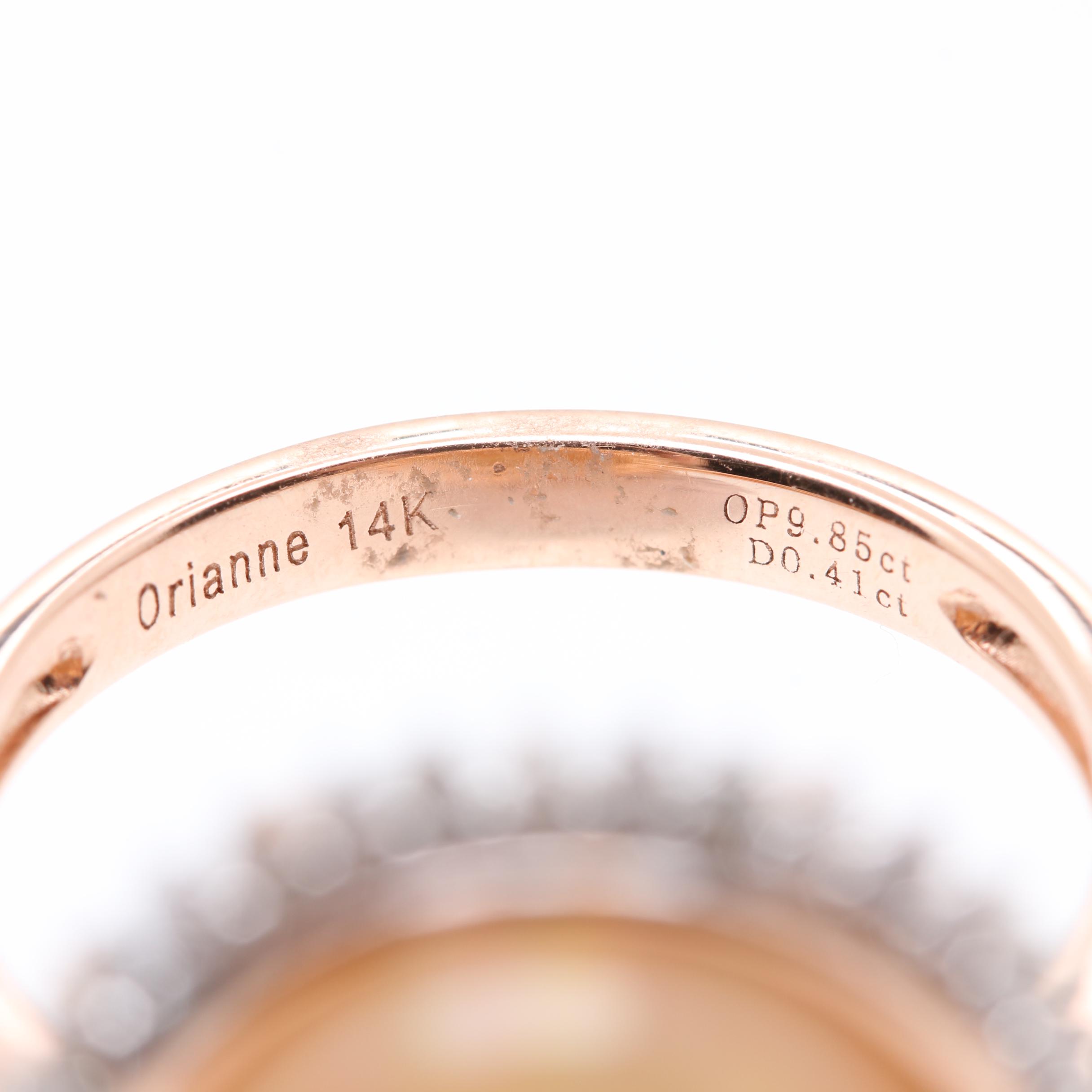 14K Rose Gold Opal and Diamond Ring