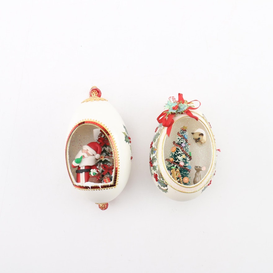 Signed Hand-Decorated Goose Egg Ornaments