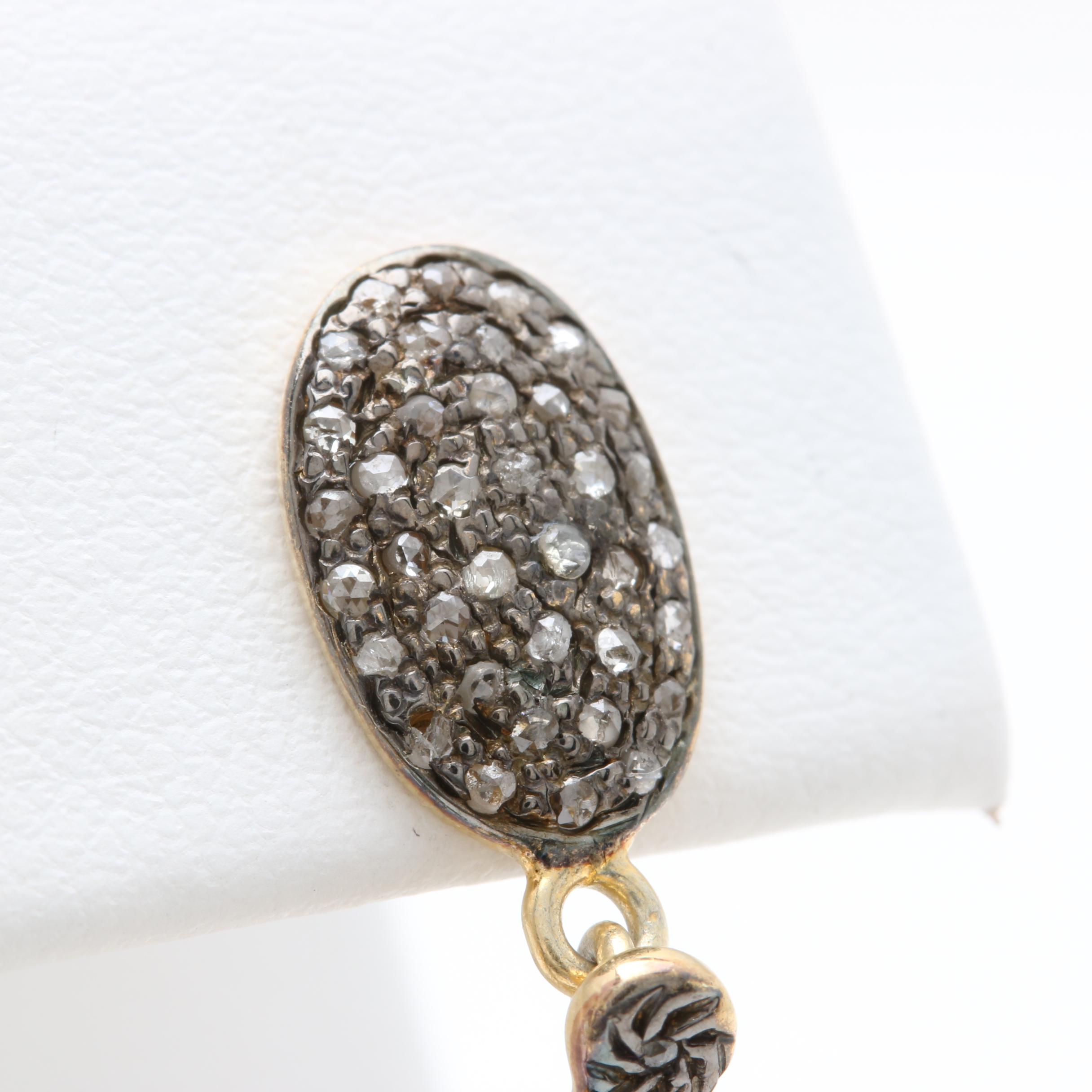 Gold Wash on Sterling Silver Tourmaline and Diamond Earrings