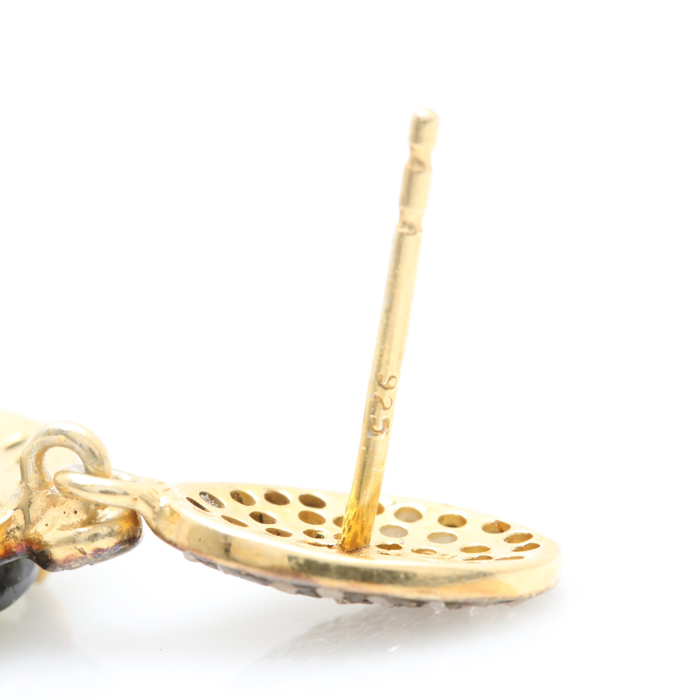 Gold Wash on Sterling Silver Tourmaline and Diamond Earrings