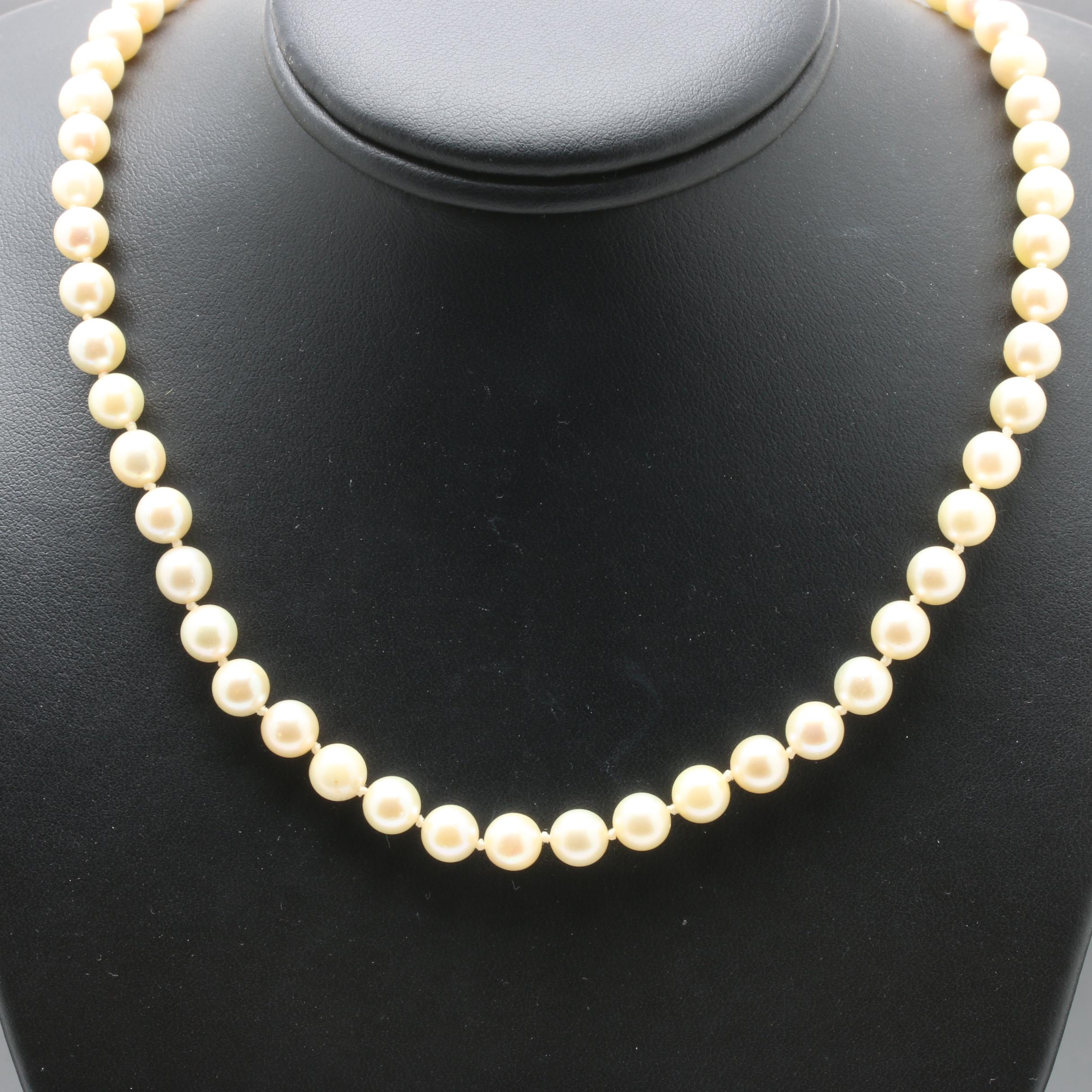 14K Yellow Gold Cultured Pearl Single Strand Necklace