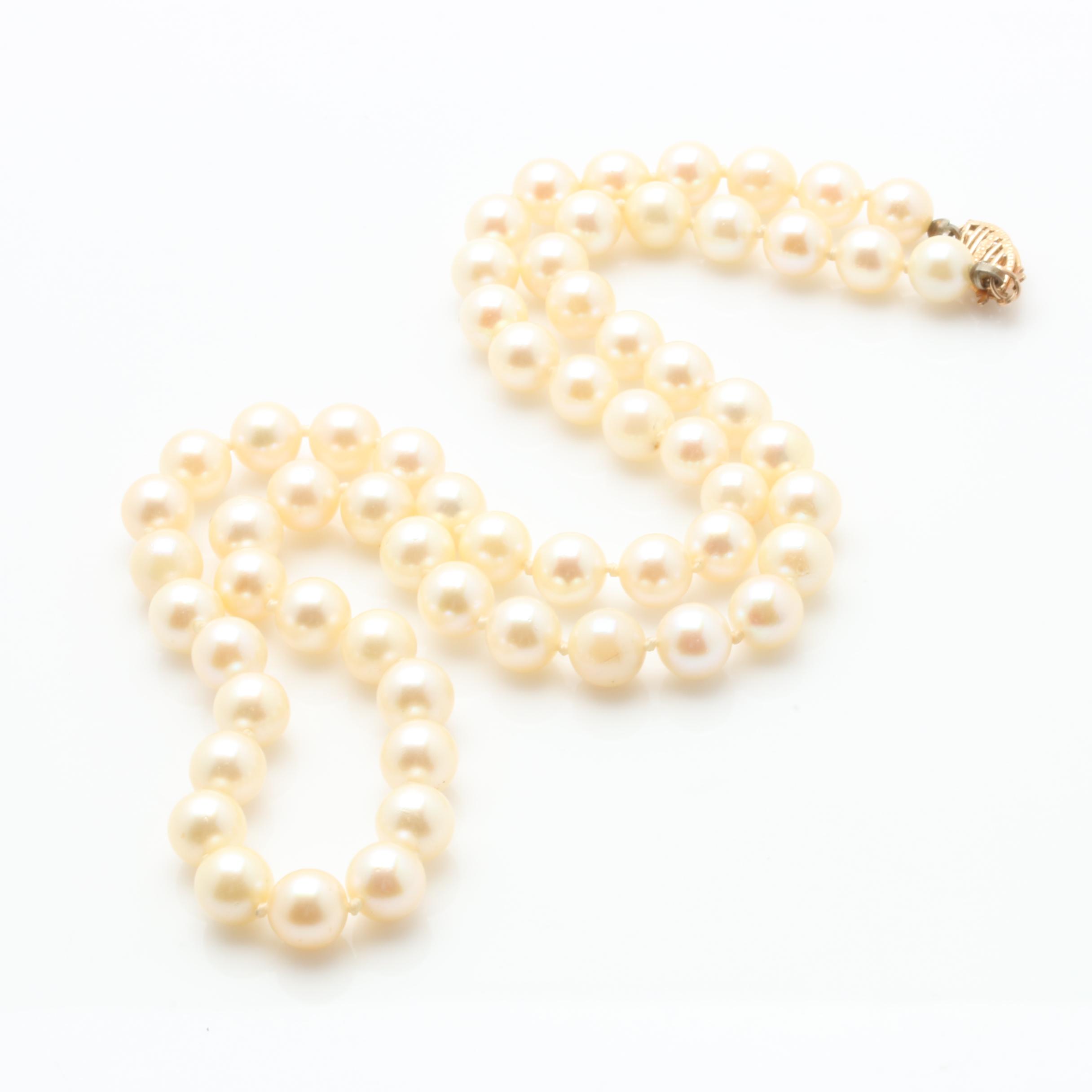 14K Yellow Gold Cultured Pearl Single Strand Necklace