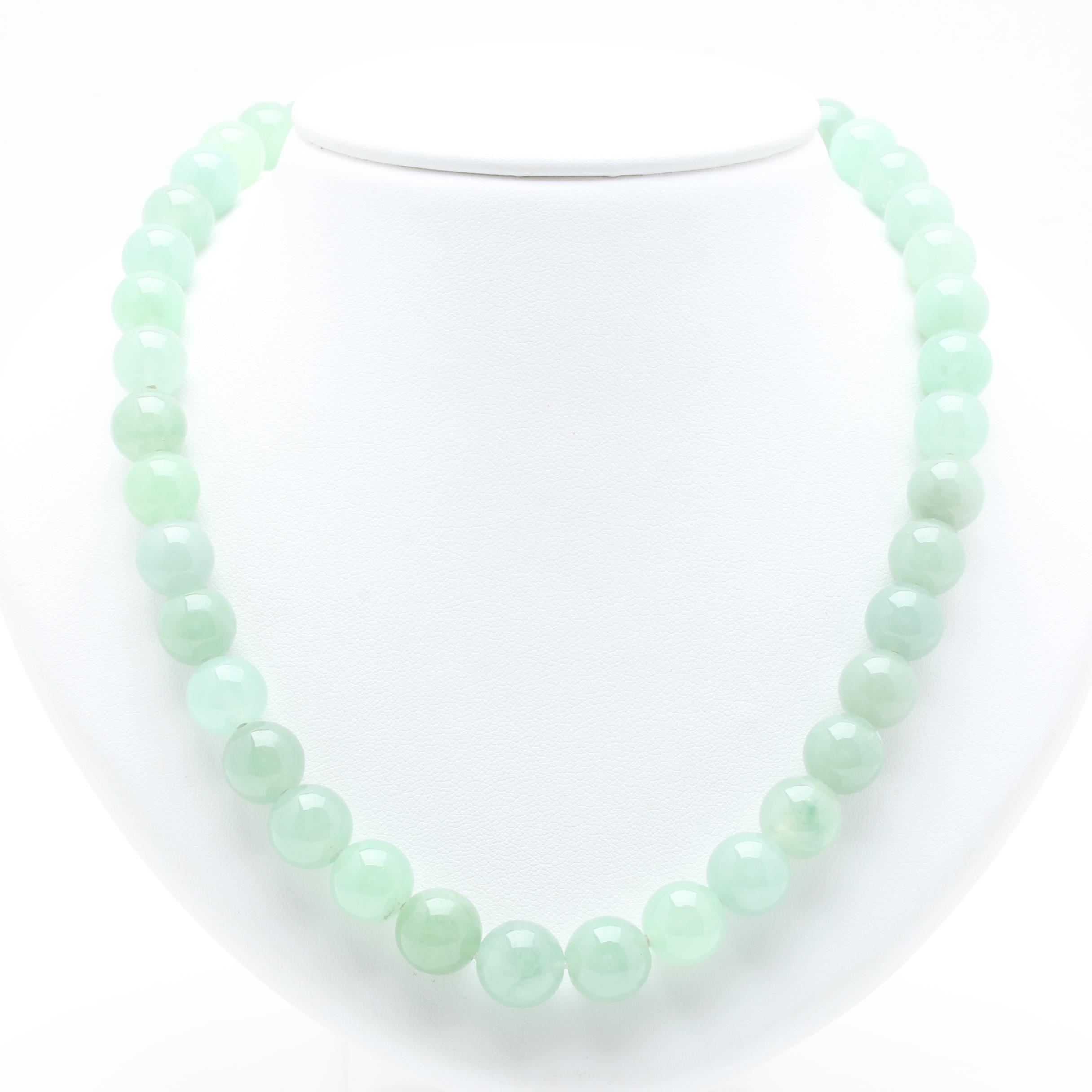 14K Yellow Gold Jadeite Bead Necklace