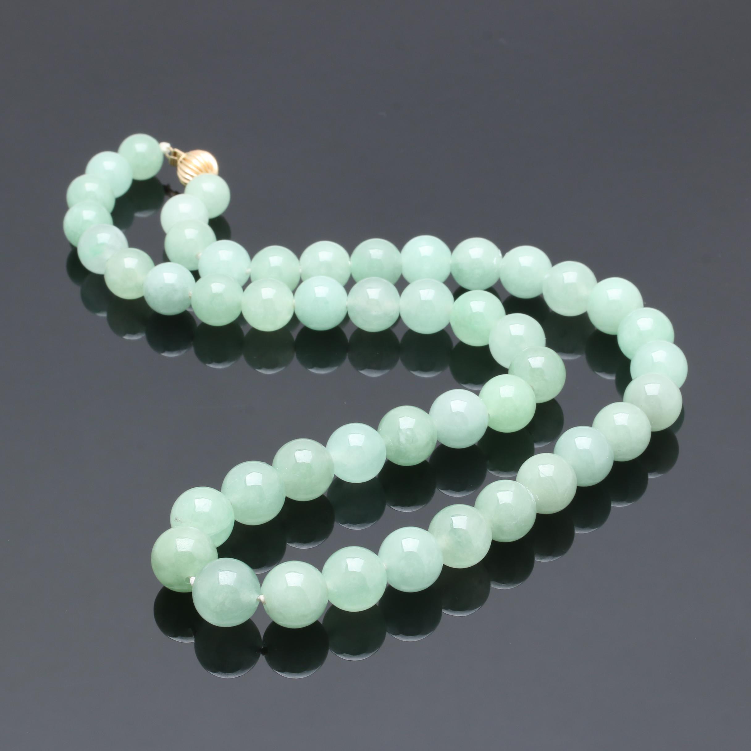 14K Yellow Gold Jadeite Bead Necklace