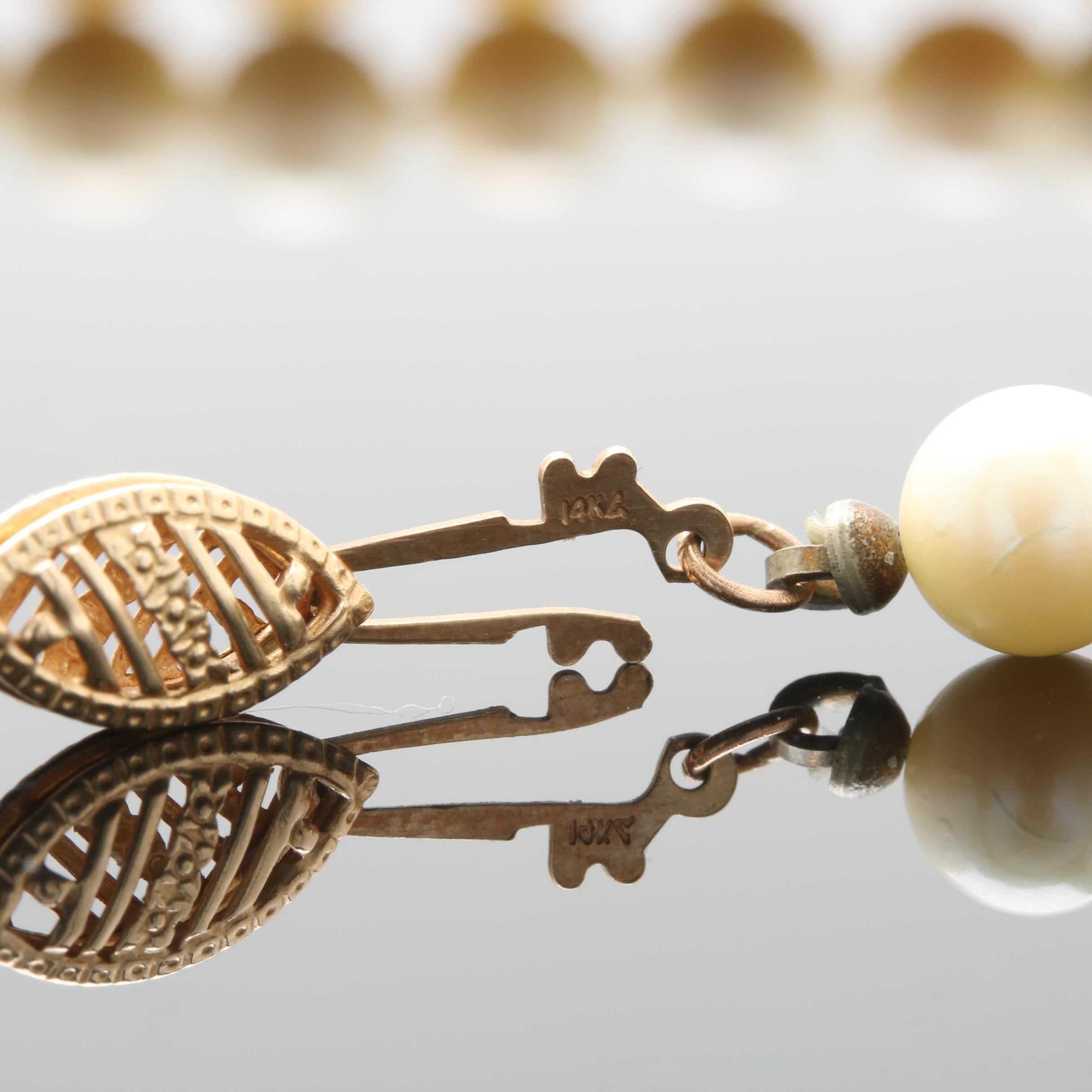 14K Yellow Gold Cultured Pearl Single Strand Necklace