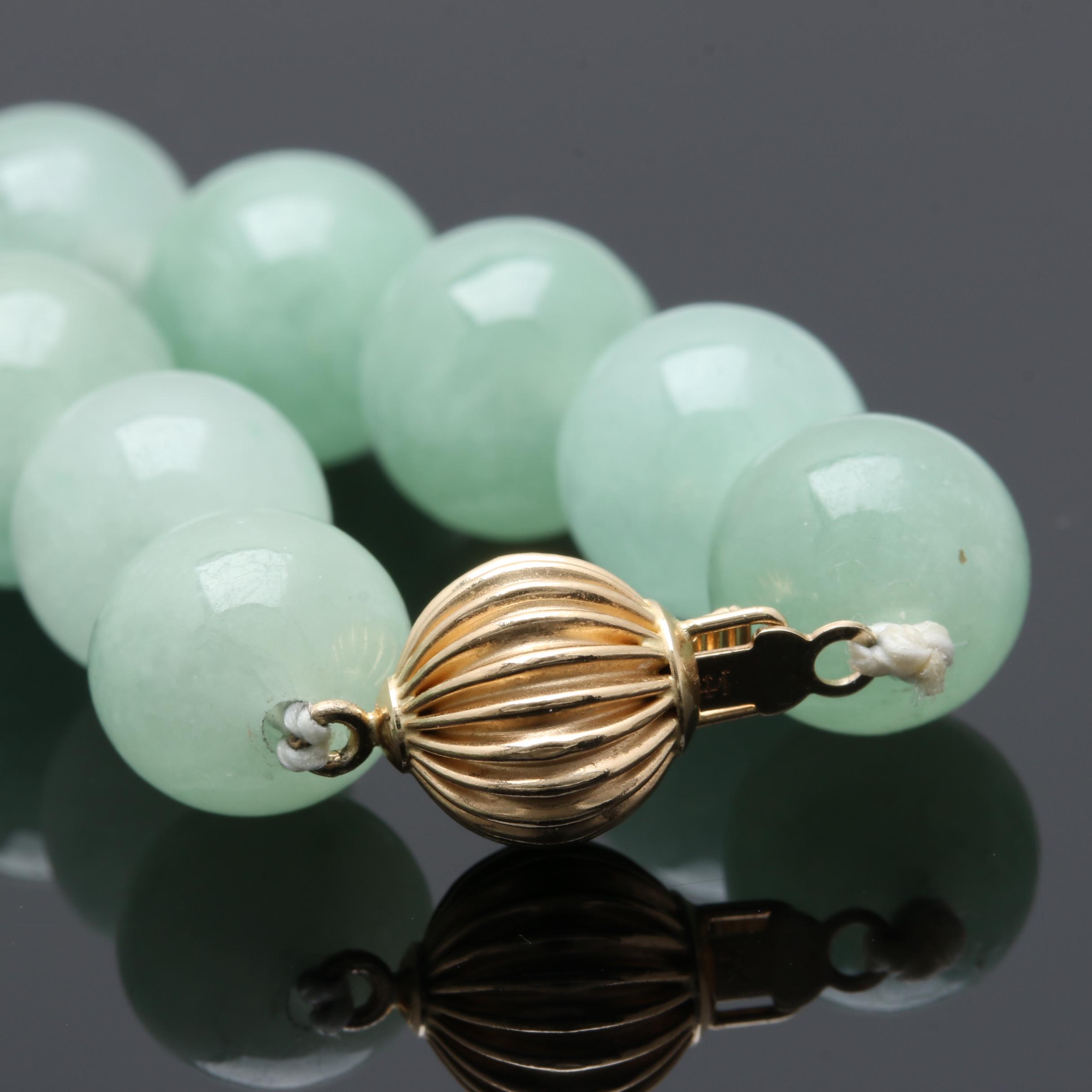 14K Yellow Gold Jadeite Bead Necklace