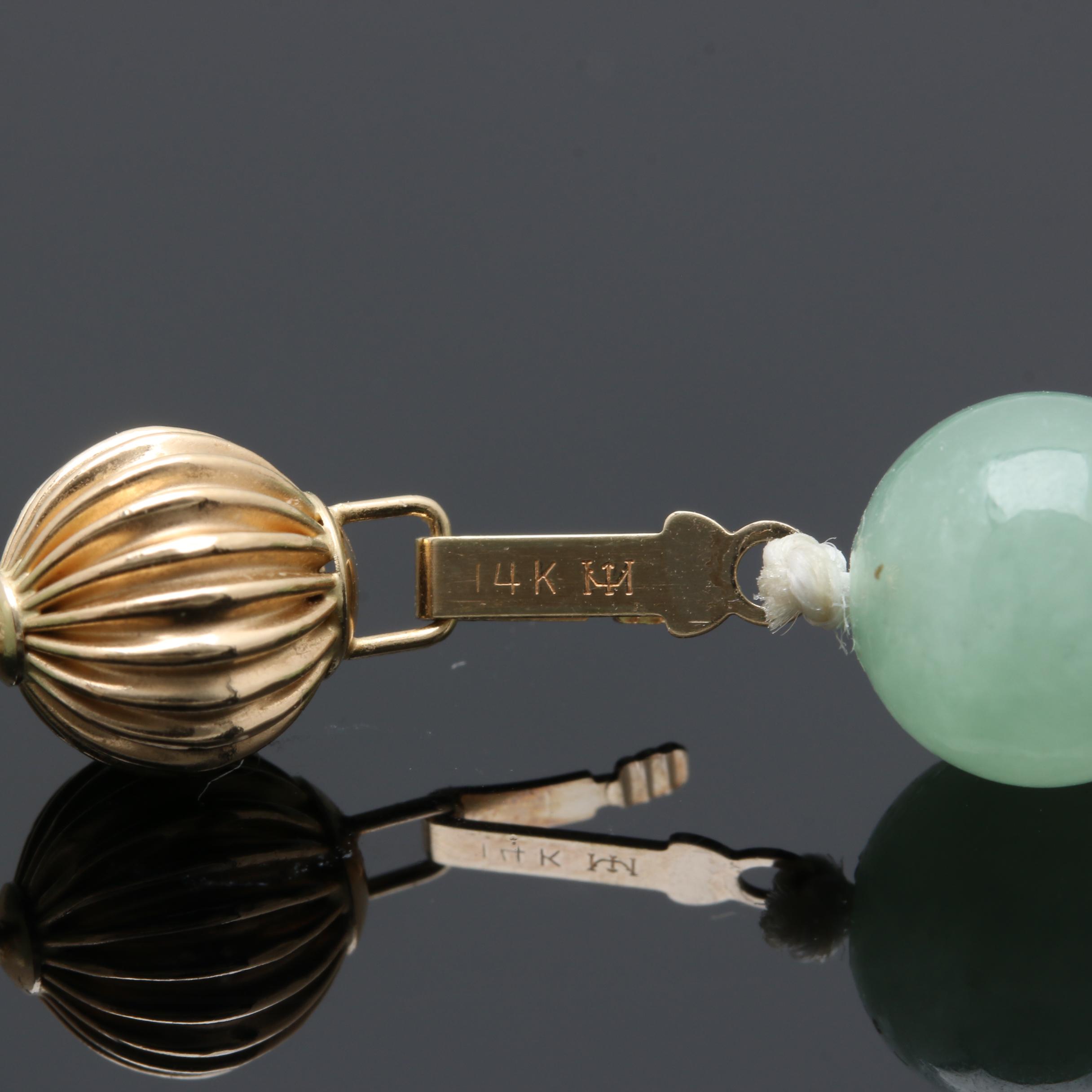 14K Yellow Gold Jadeite Bead Necklace