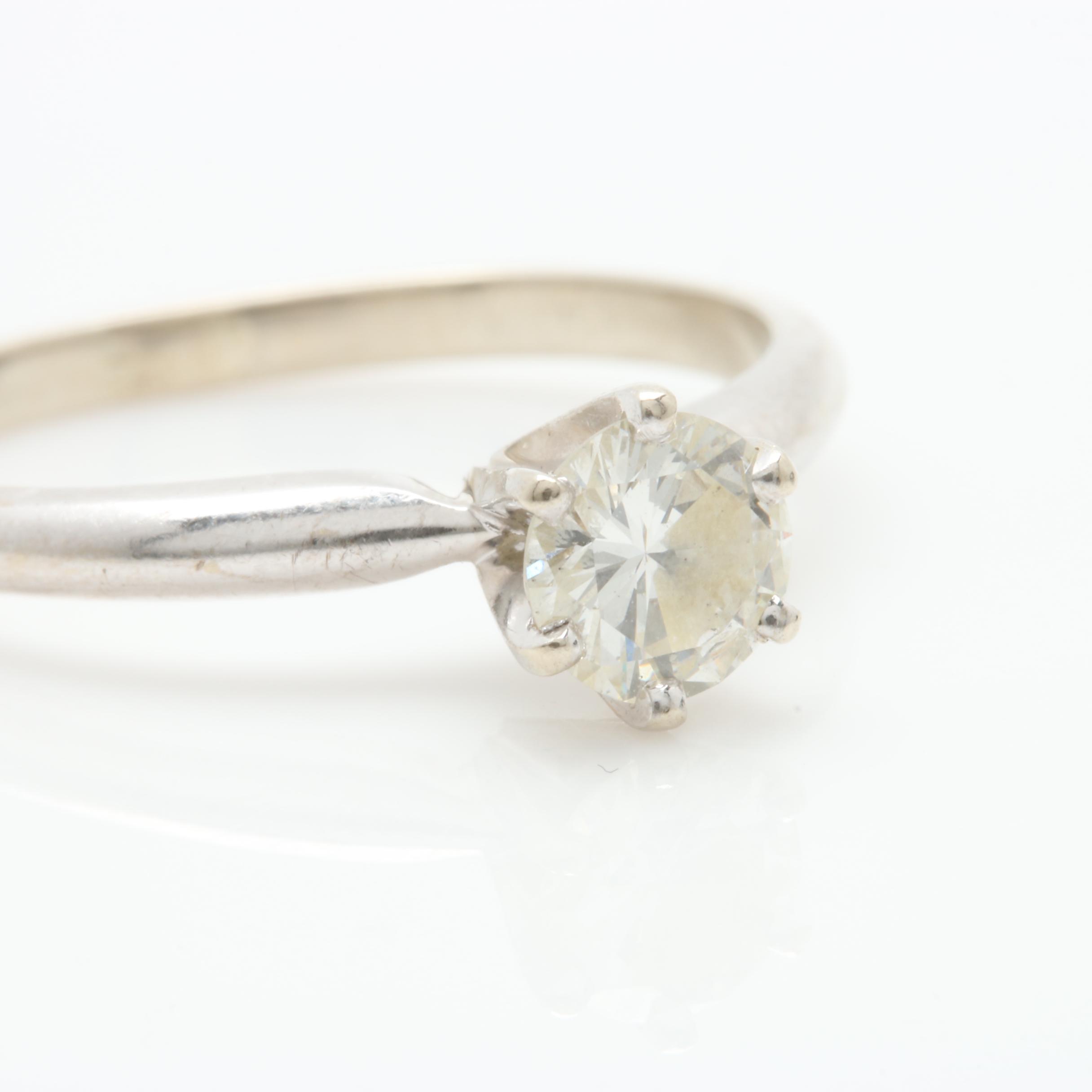 14K White Gold Diamond Solitaire Ring