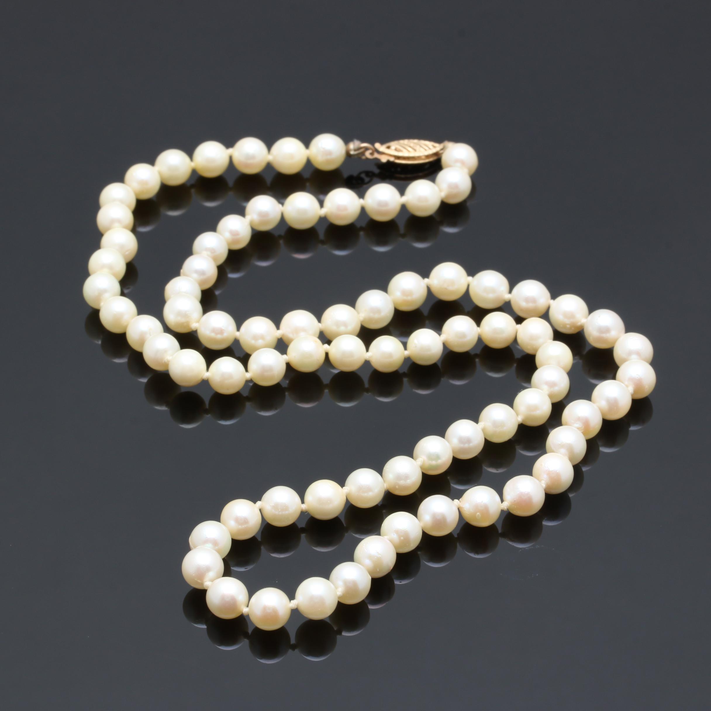 14K Yellow Gold Cultured Pearl Necklace
