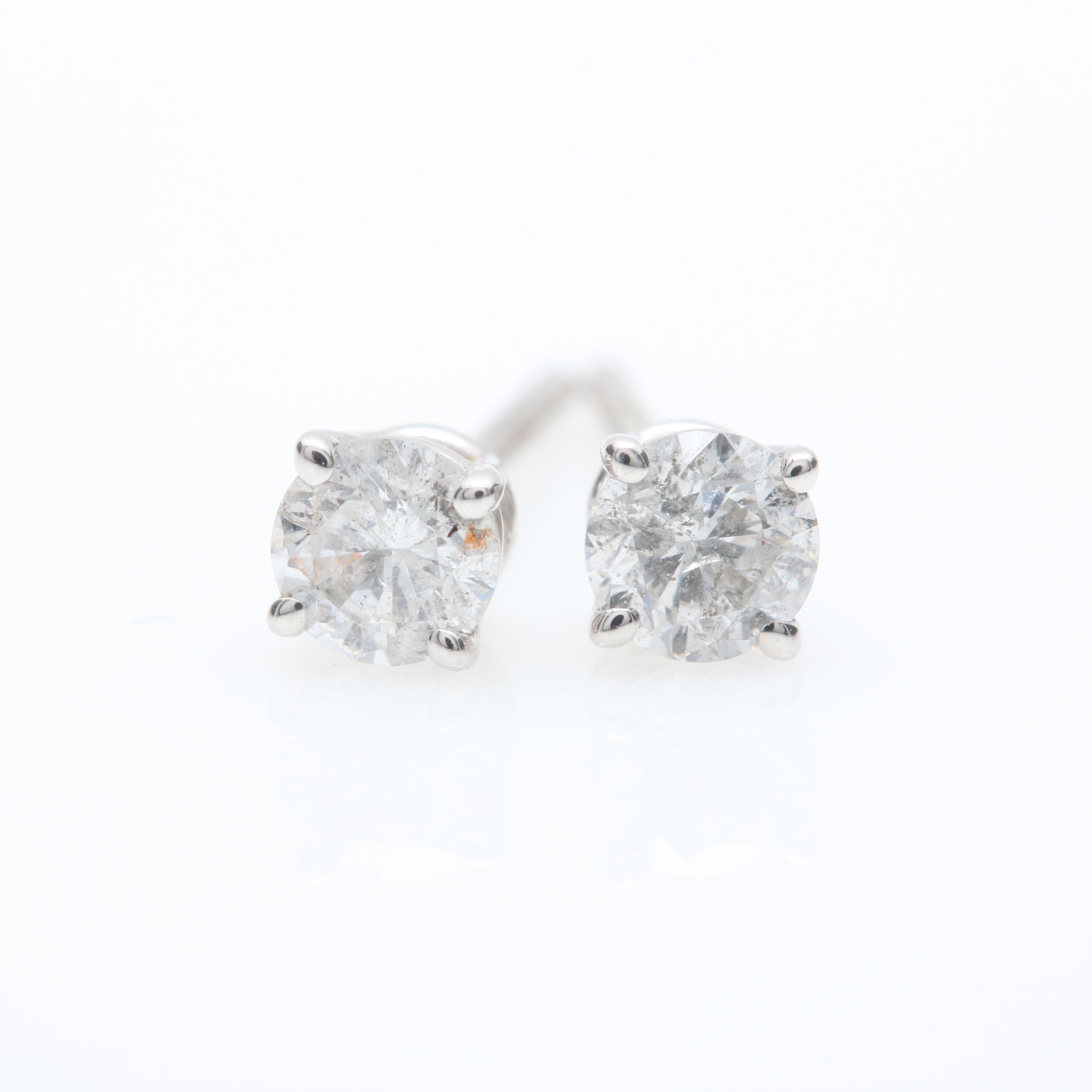14K White Gold Diamond Stud Earrings