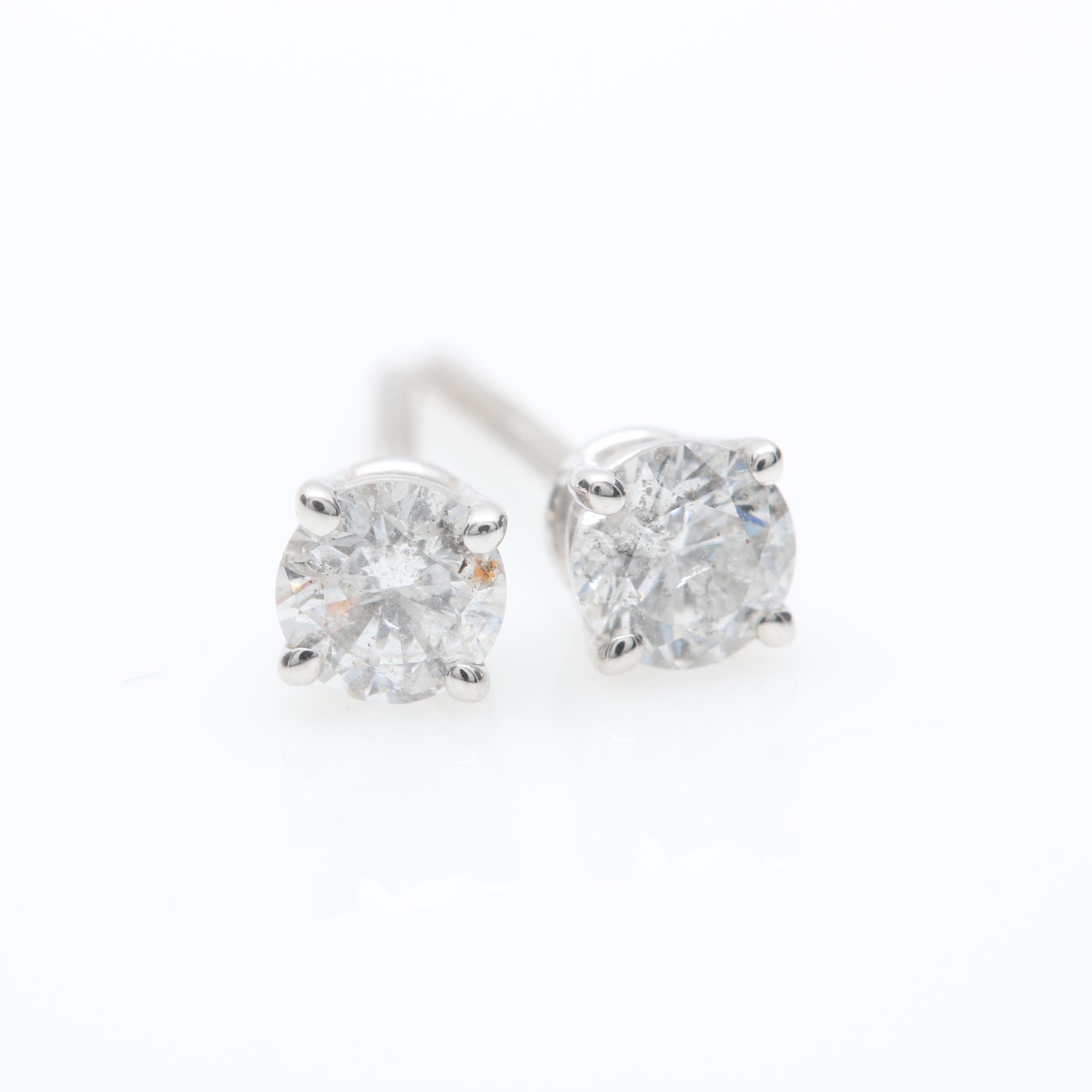 14K White Gold Diamond Stud Earrings