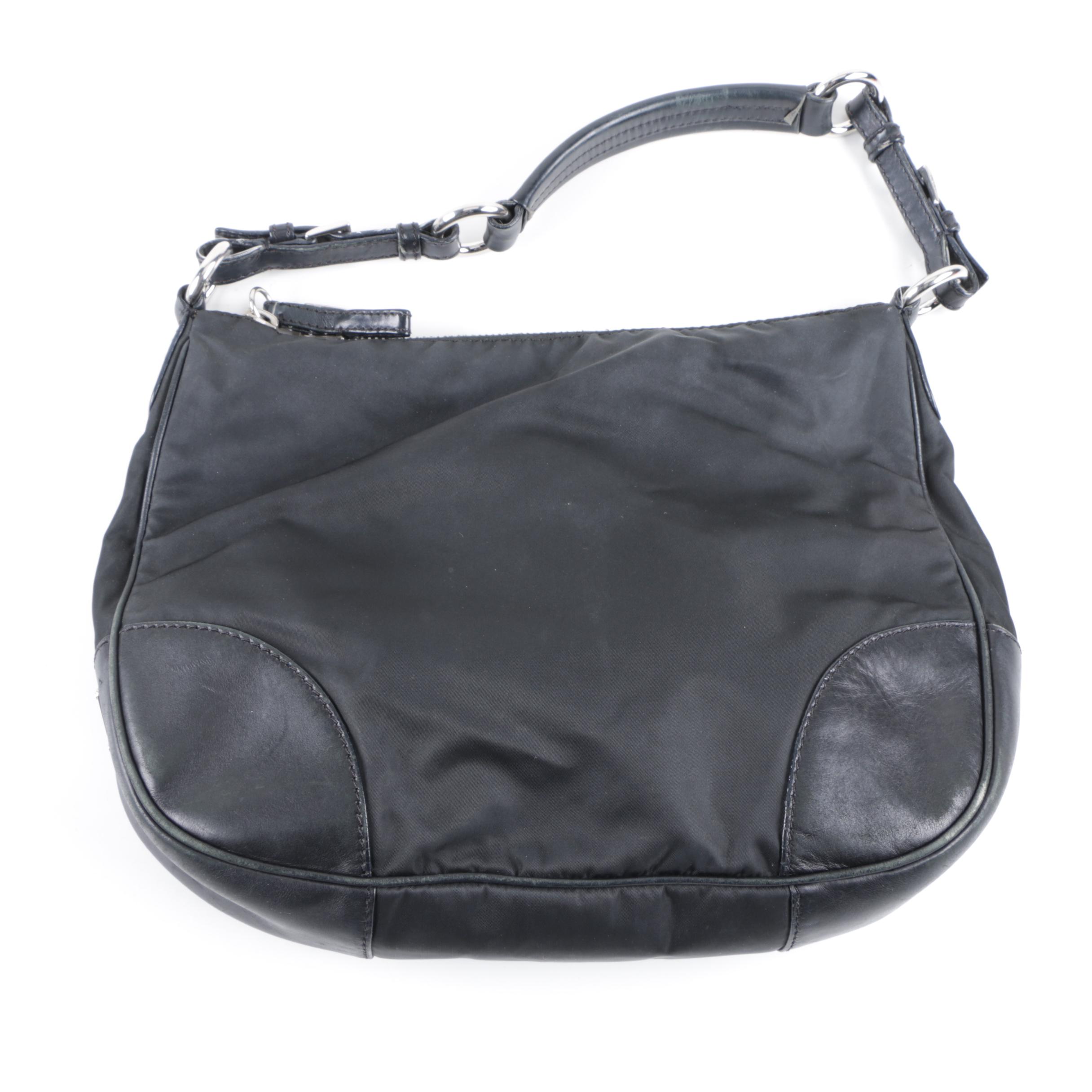 Prada Black Nylon and Leather Hobo Bag
