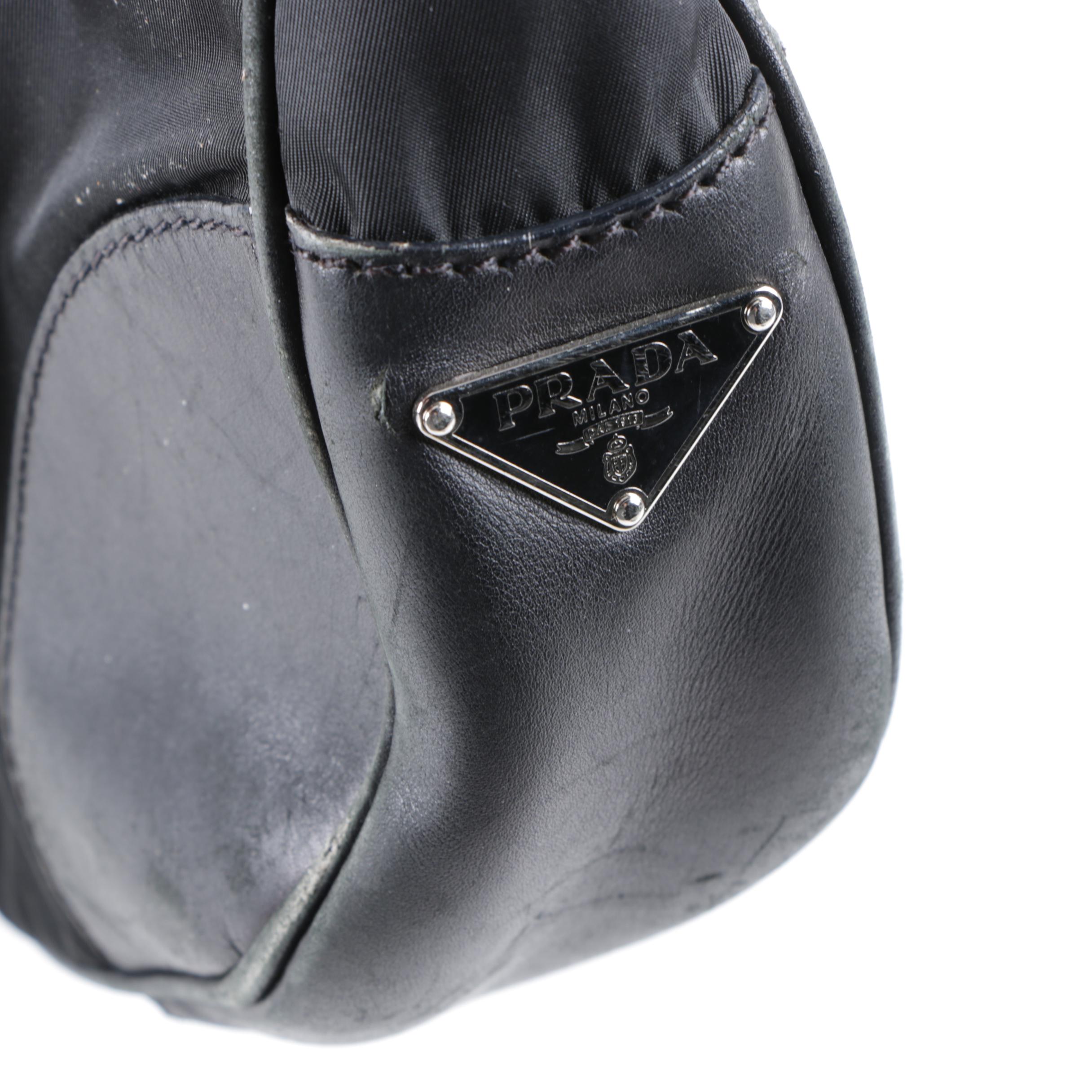 Prada Black Nylon and Leather Hobo Bag