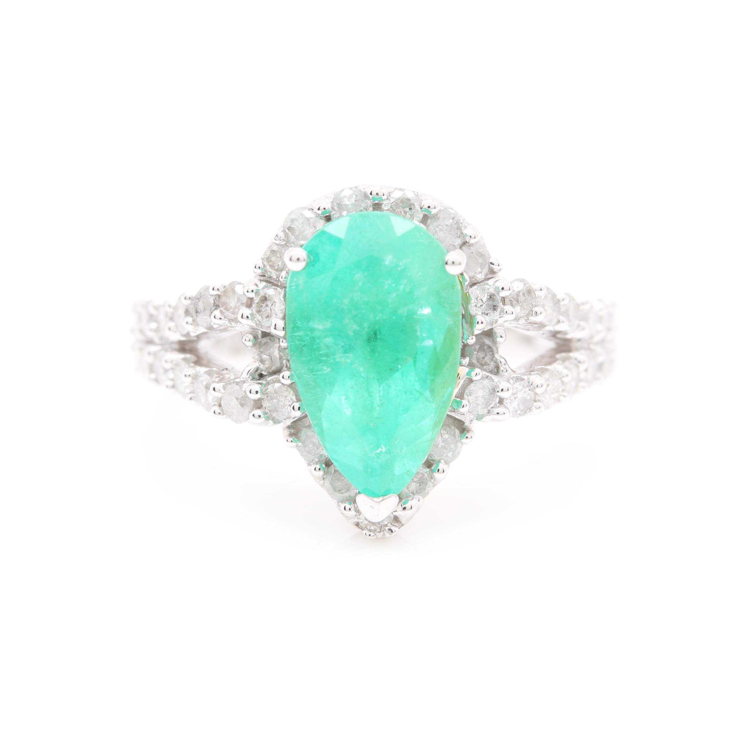 14K White Gold 2.48 CT Emerald and 0.93 CTW Diamond Ring