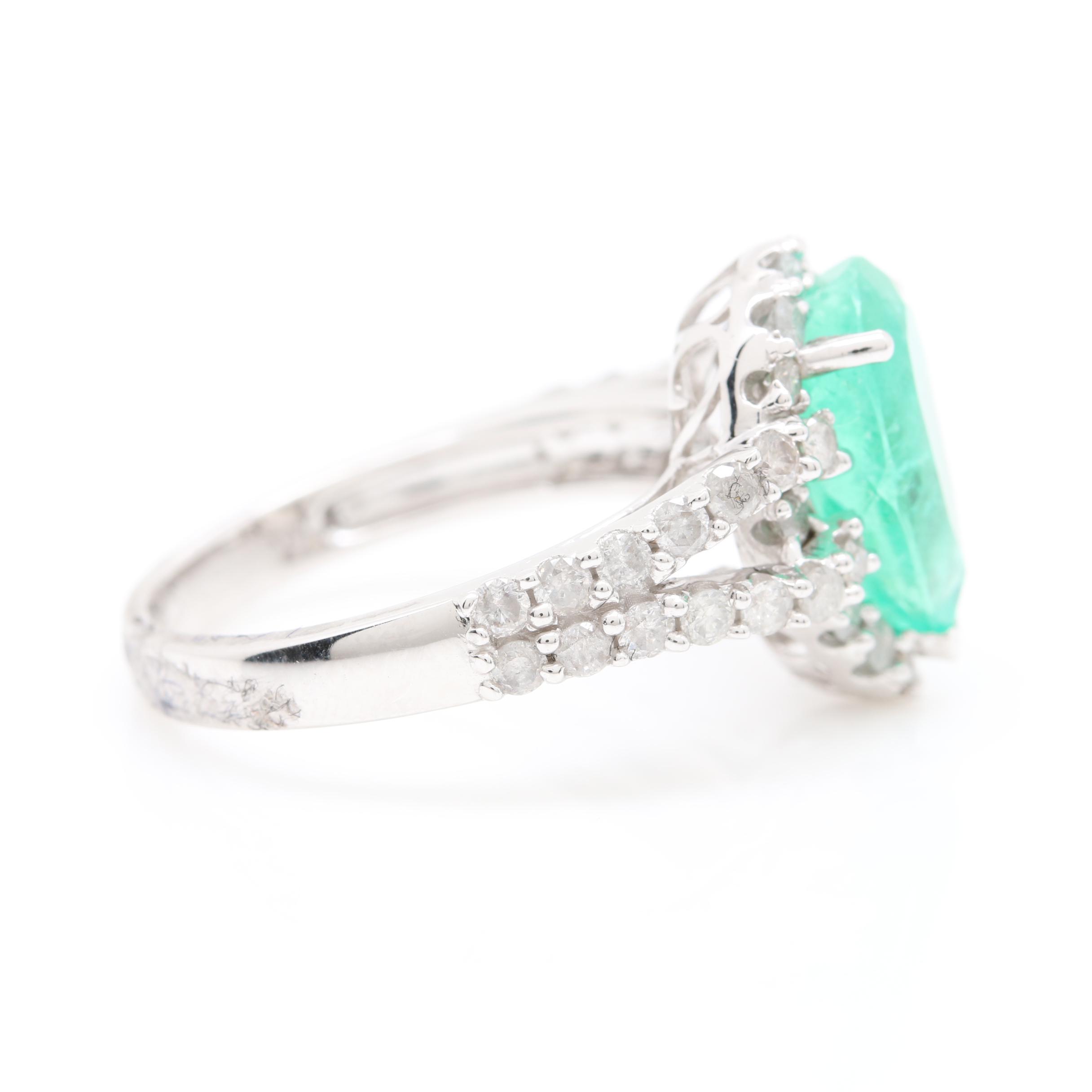 14K White Gold 2.48 CT Emerald and 0.93 CTW Diamond Ring