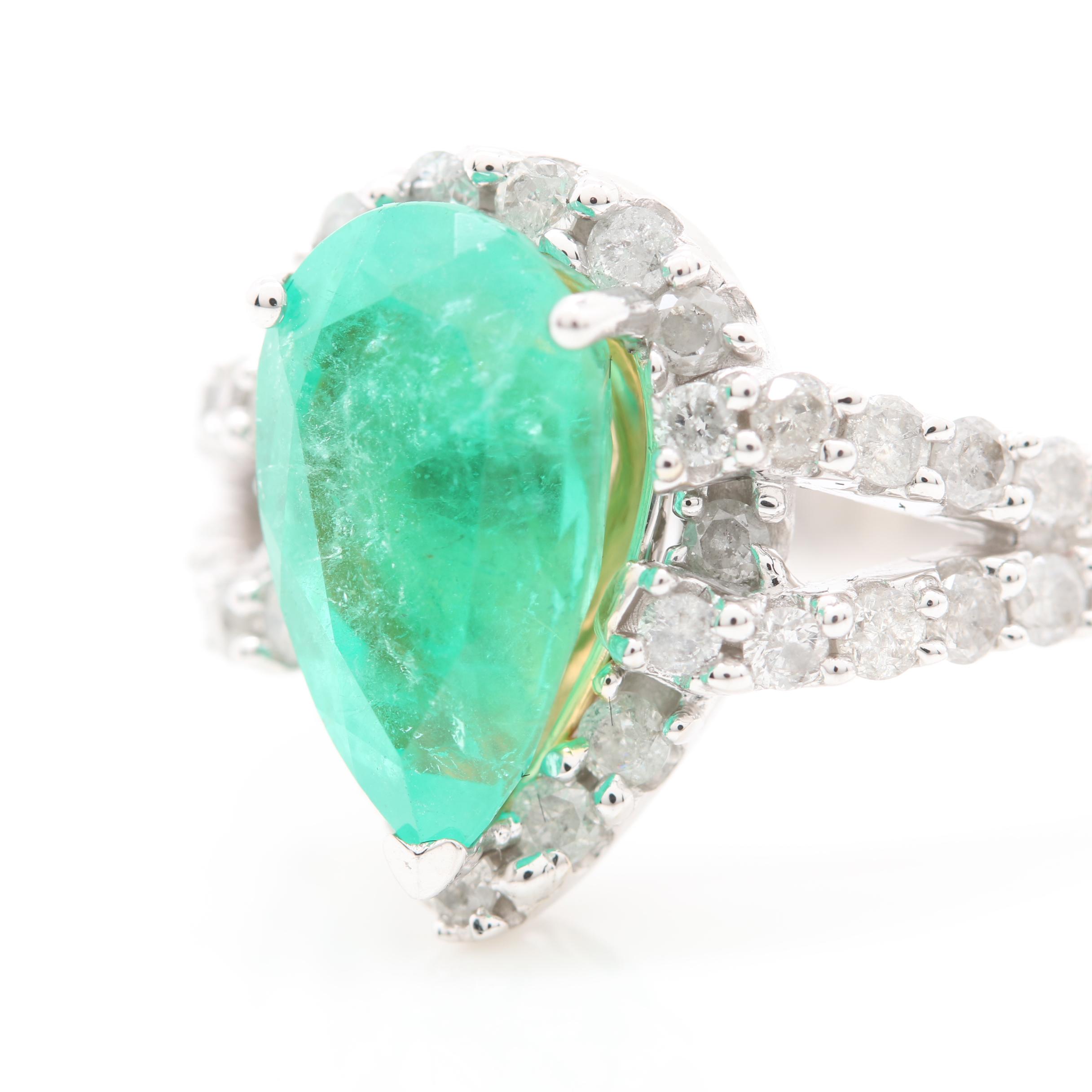 14K White Gold 2.48 CT Emerald and 0.93 CTW Diamond Ring