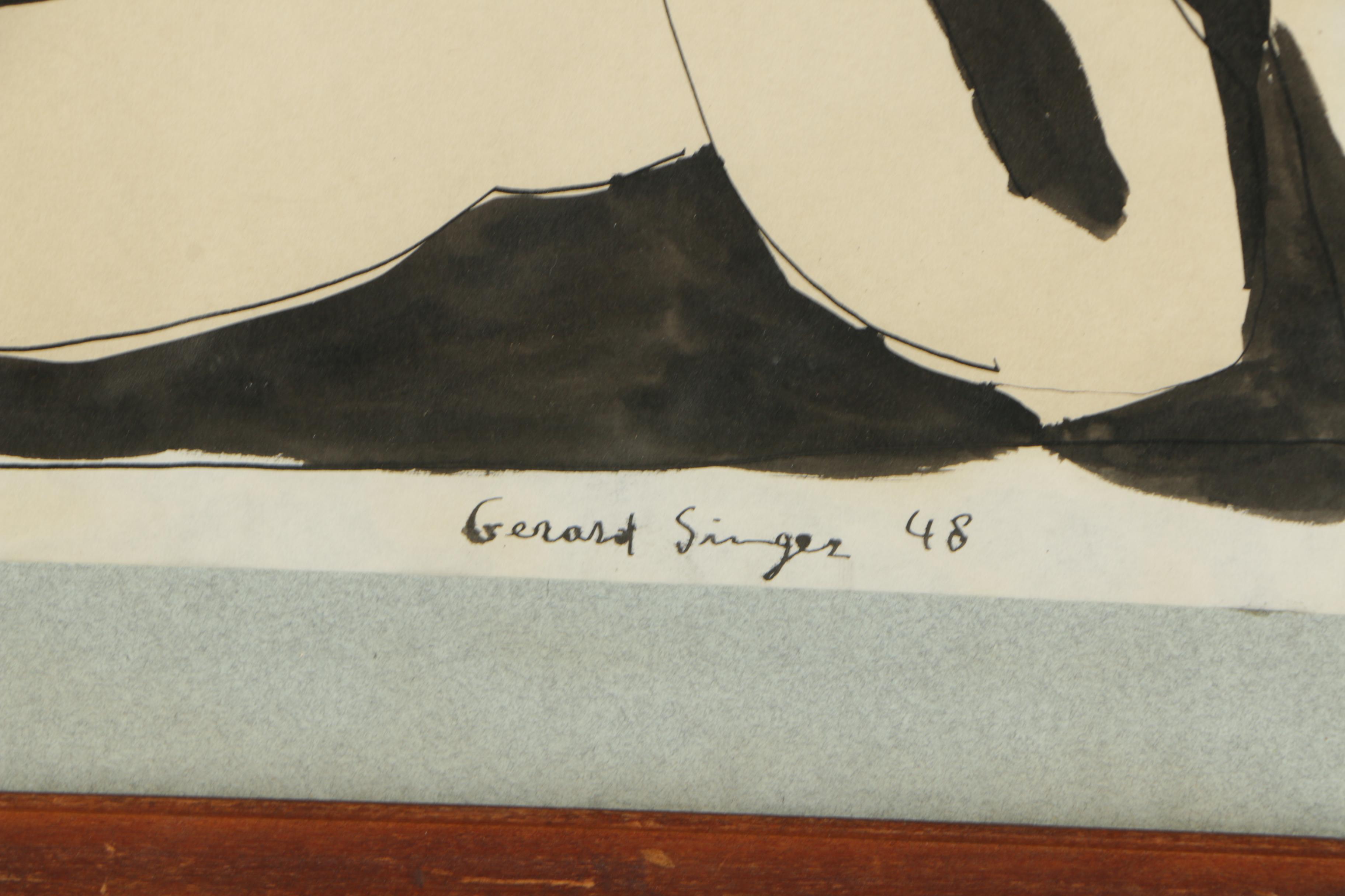 Gerard Singer Ink Painting of a Group