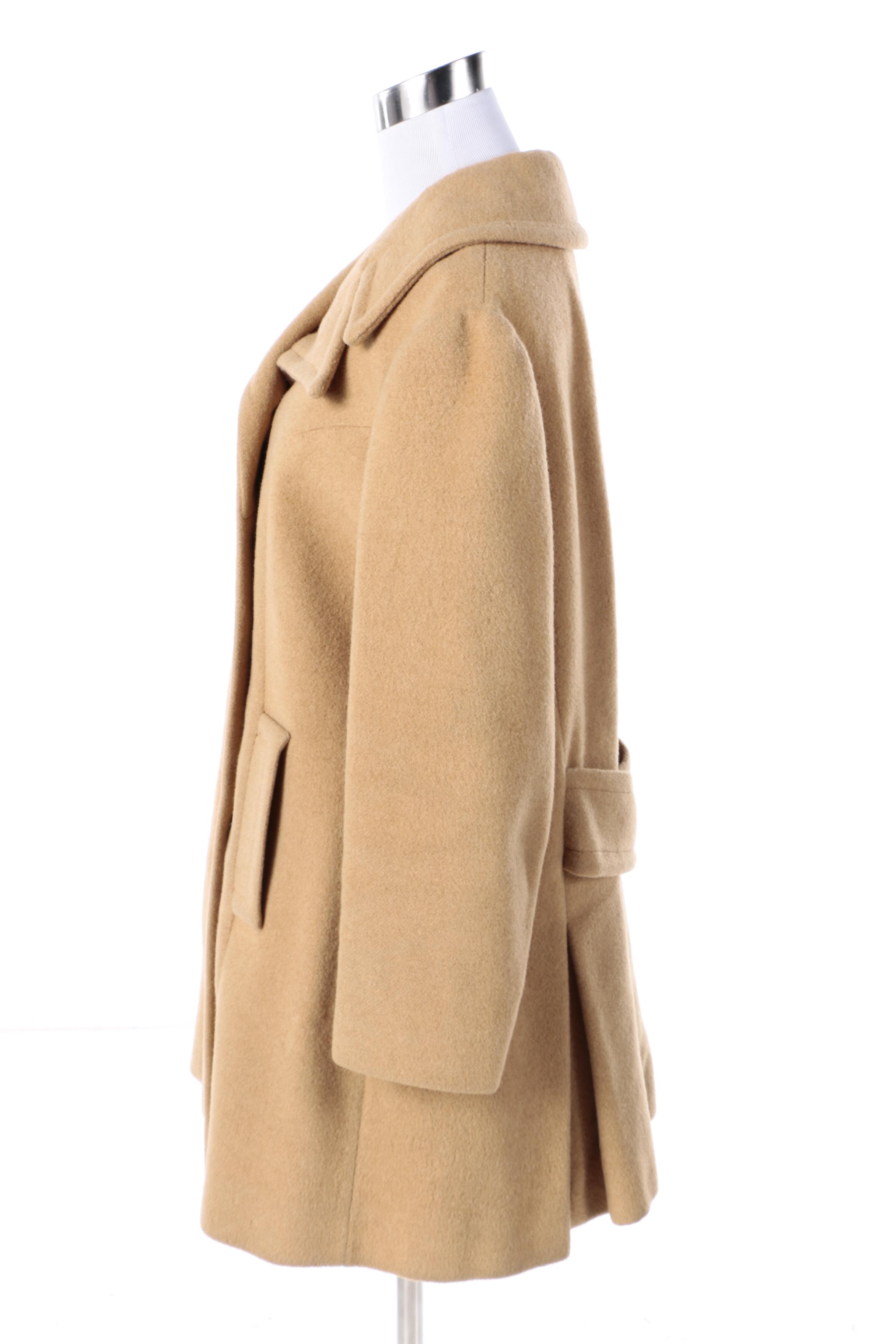 Women's Vintage Double-Breasted Tan Camel Hair Coat