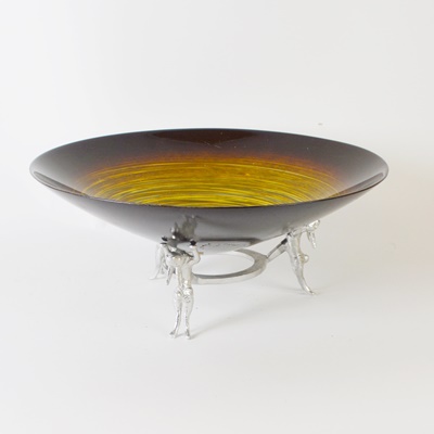 Arthur Court Bunny Stand Art Glass Centerpiece Bowl