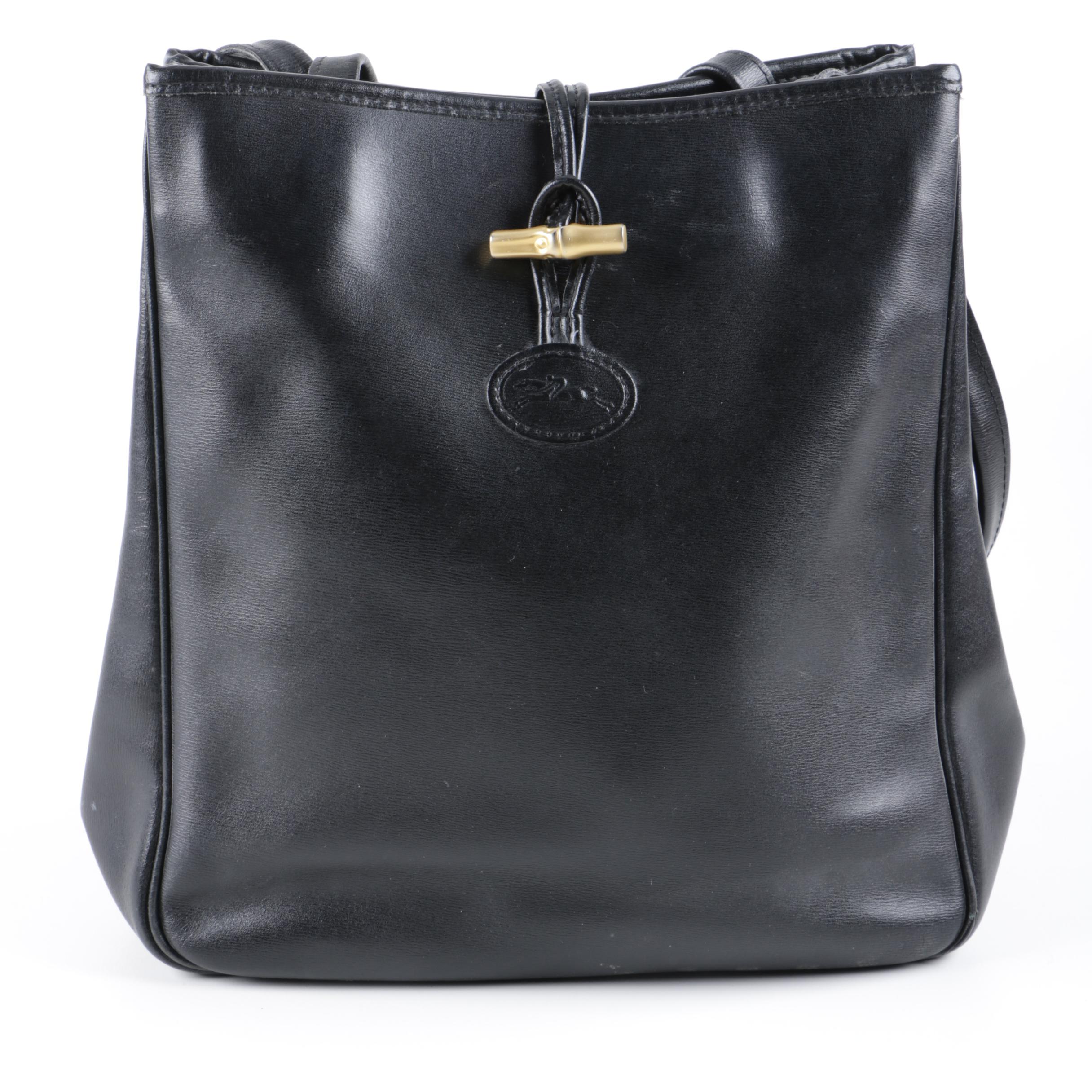 Vintage Longchamp Black Leather Shoulder Bag
