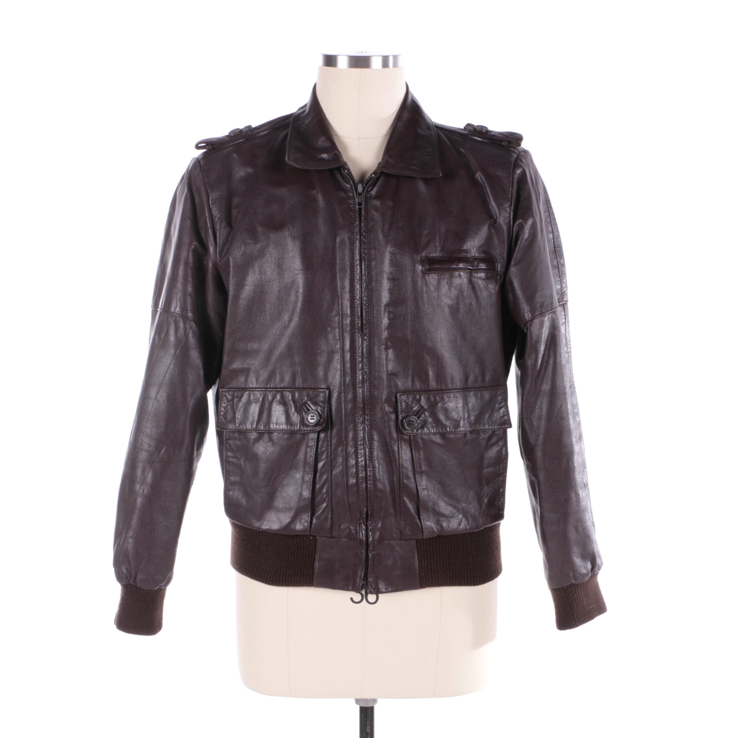 Men's Vintage Montgomery Ward Brown Leather Bomber Jacket