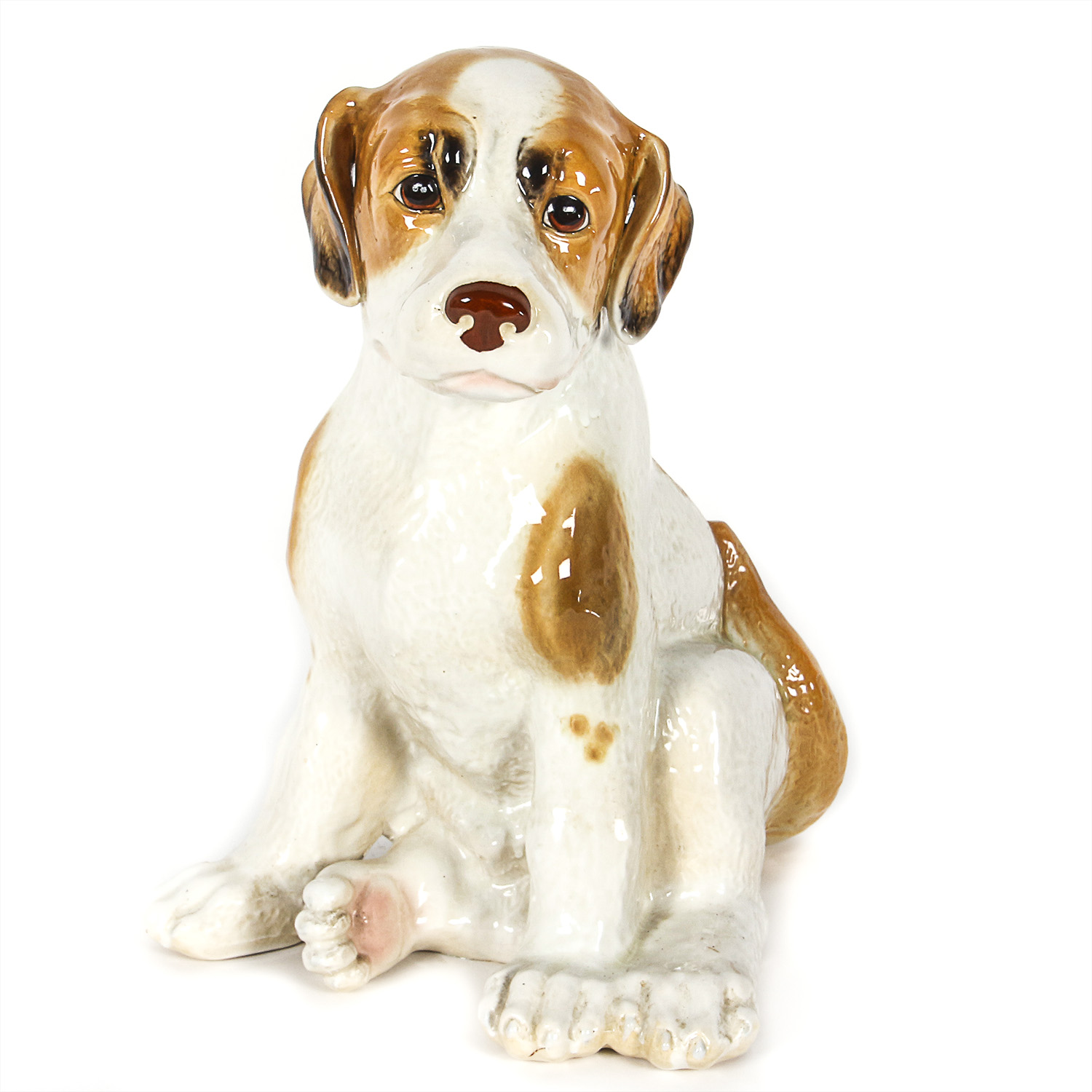 Brown and White Ceramic Dog Figurine