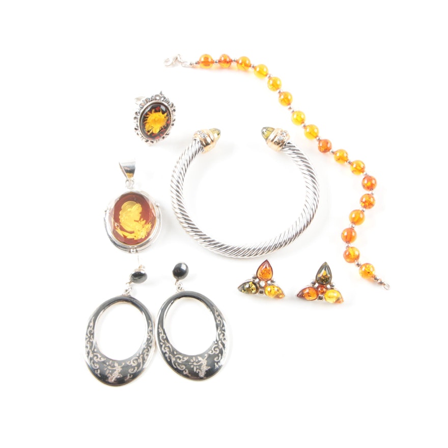 Sterling Silver Amber and Neillo Enamel Jewelry Selection