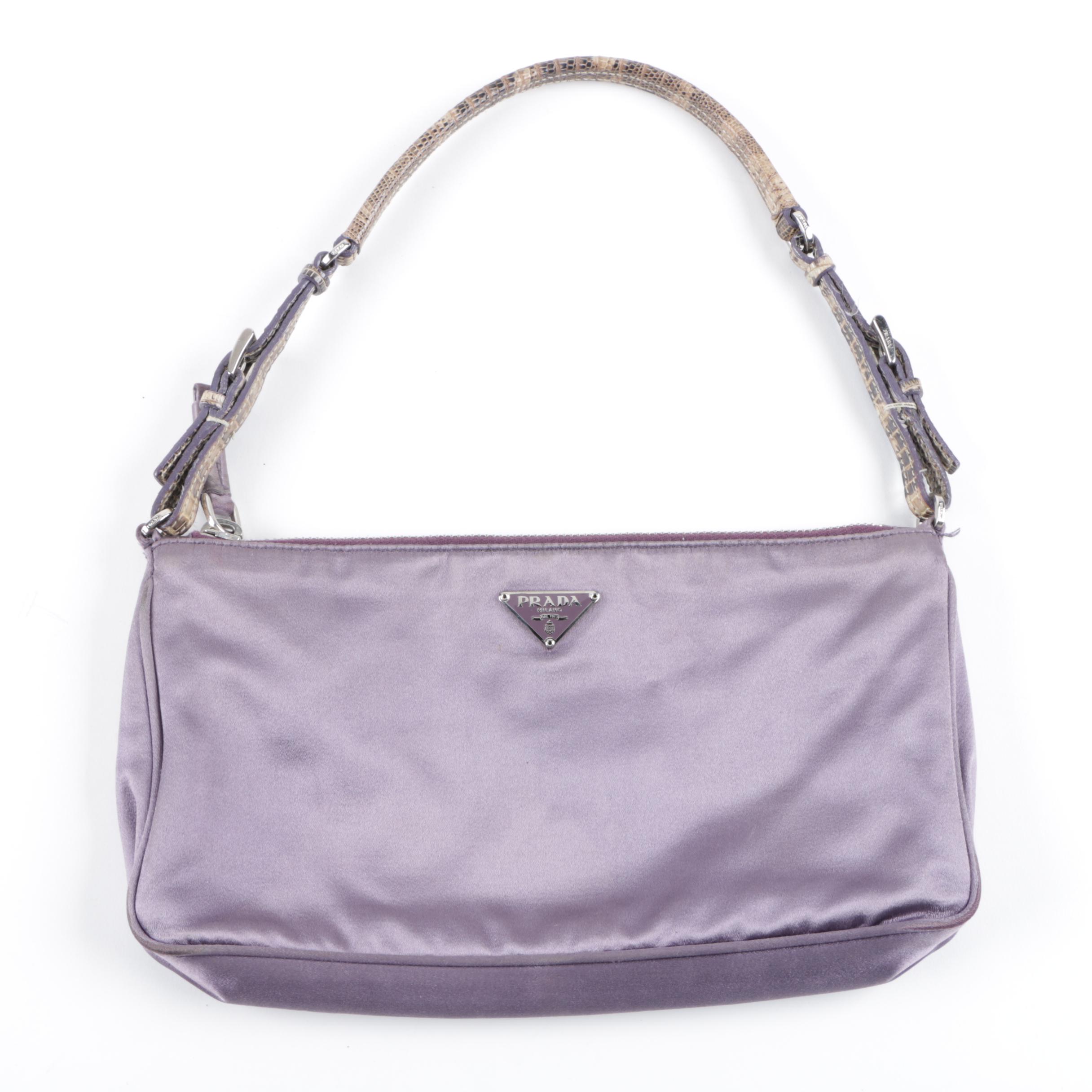Prada Purple Satin Baguette Bag with Karung Skin Handle
