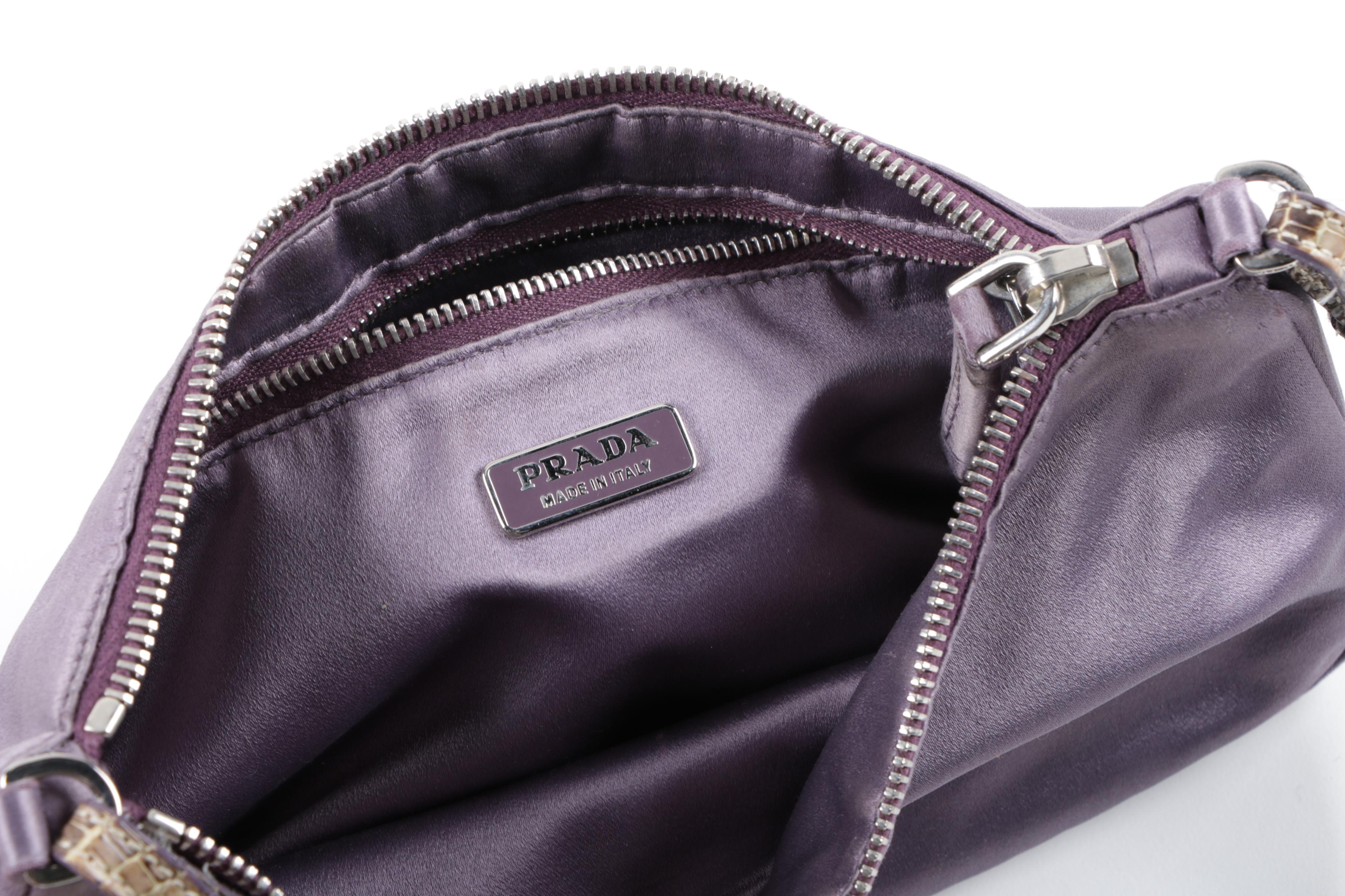 Prada Purple Satin Baguette Bag with Karung Skin Handle