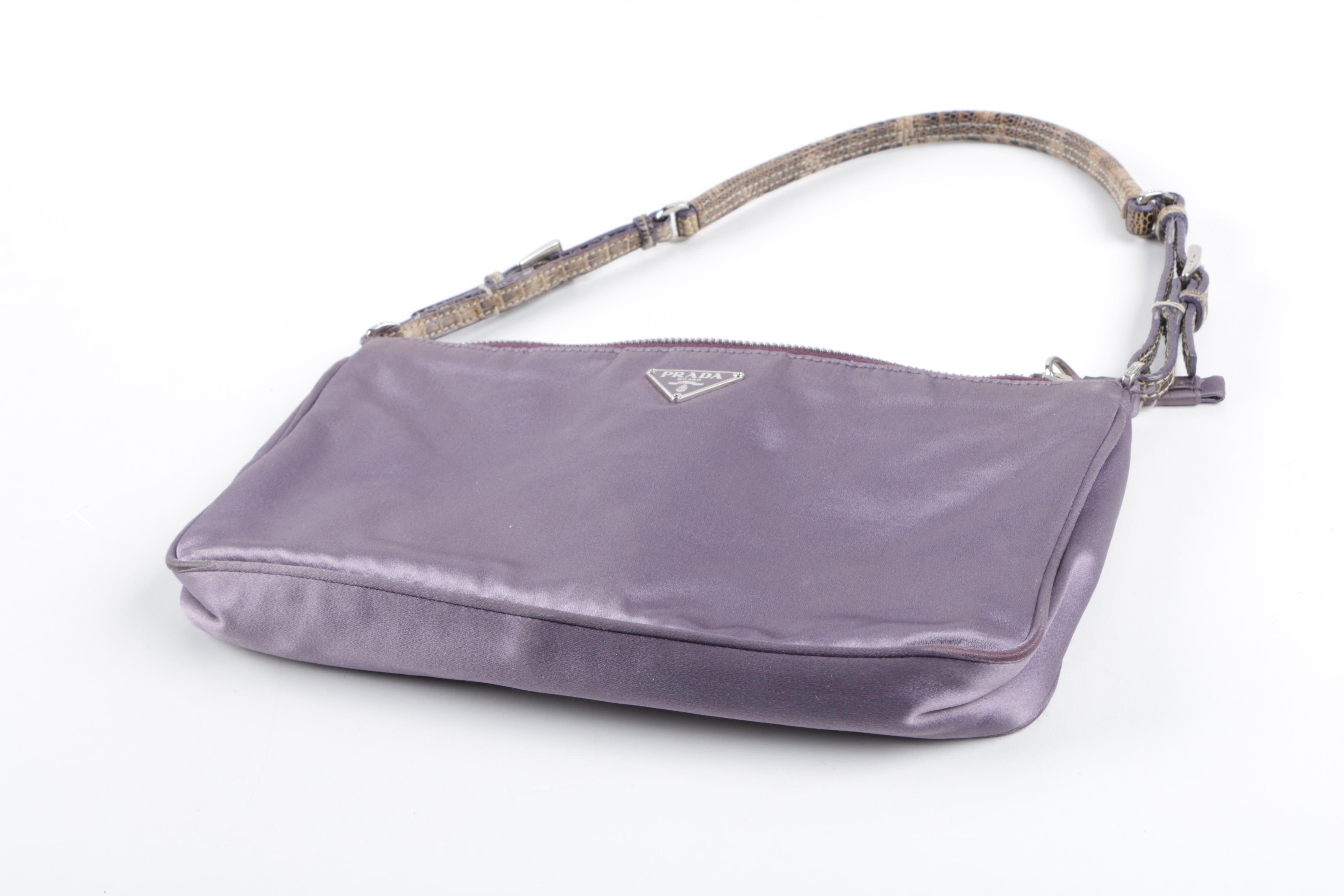Prada Purple Satin Baguette Bag with Karung Skin Handle