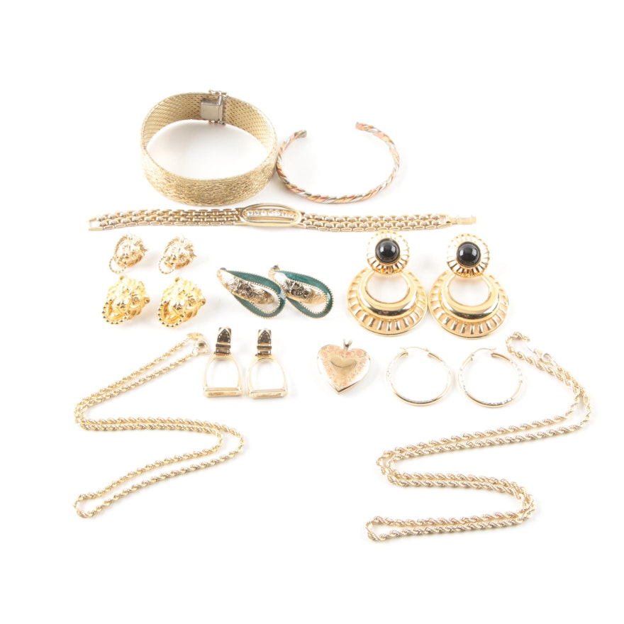 Gold Tone Assorted Jewelry Including Imitation Black Onyx