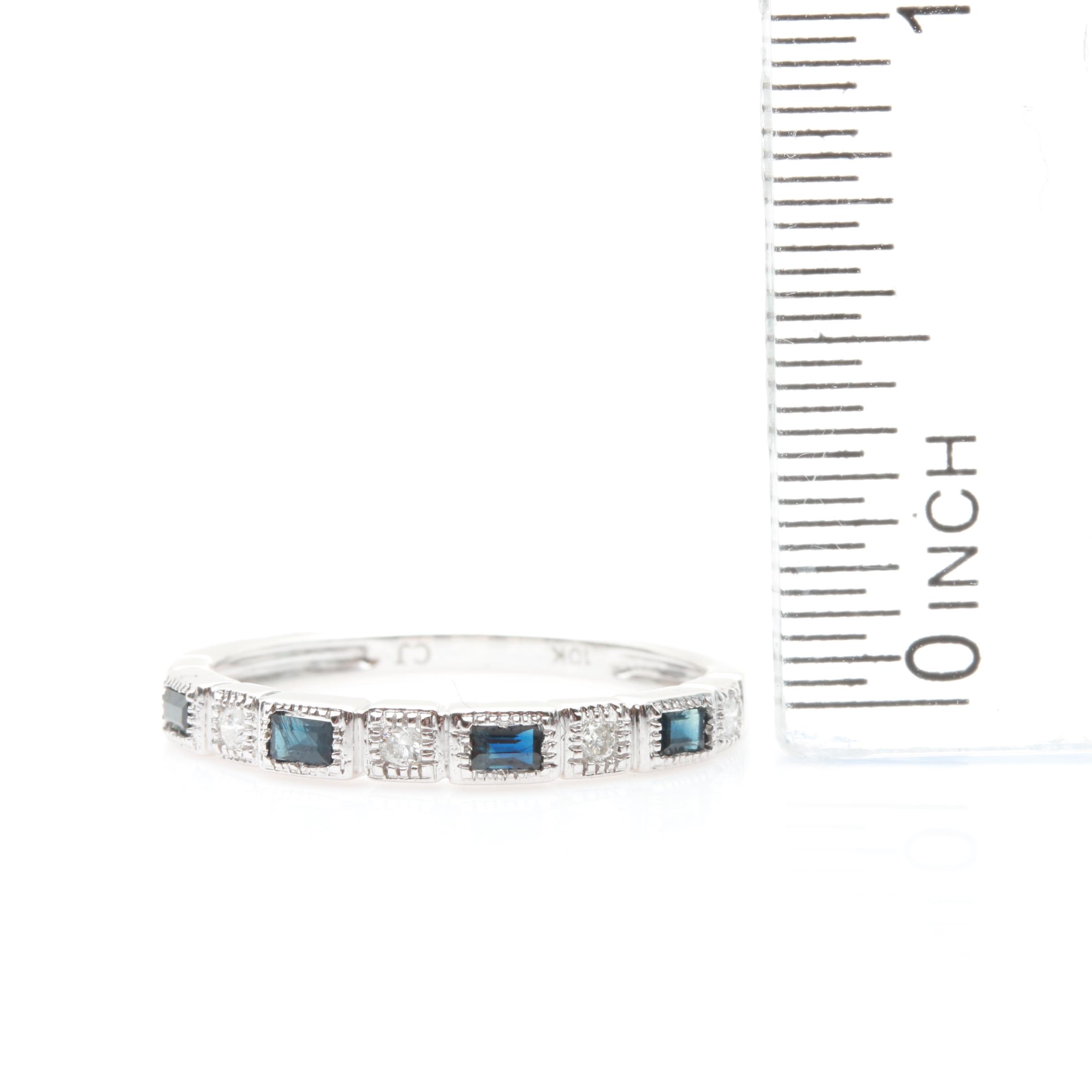 10K White Gold Diamond and Blue Sapphire Band