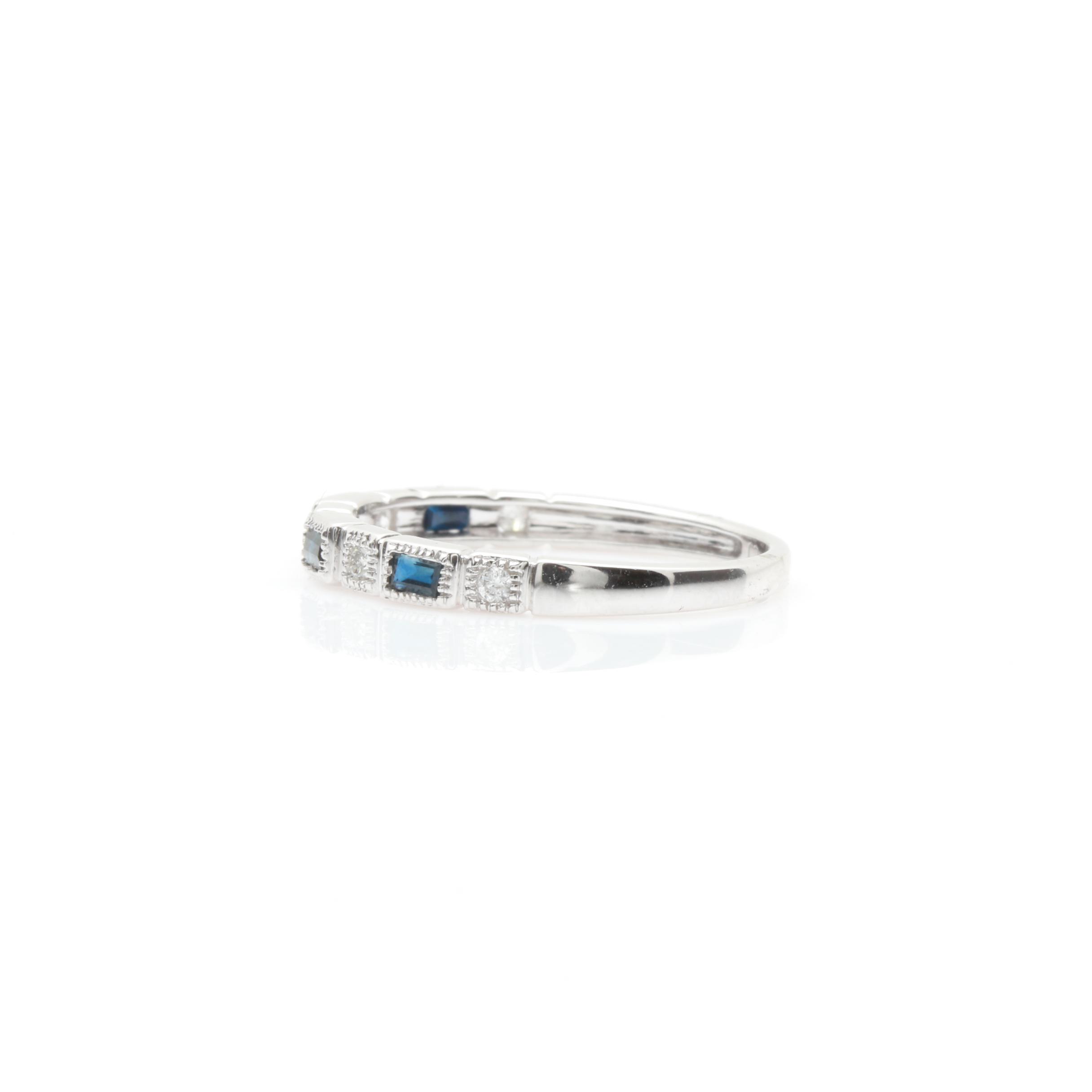 10K White Gold Diamond and Blue Sapphire Band