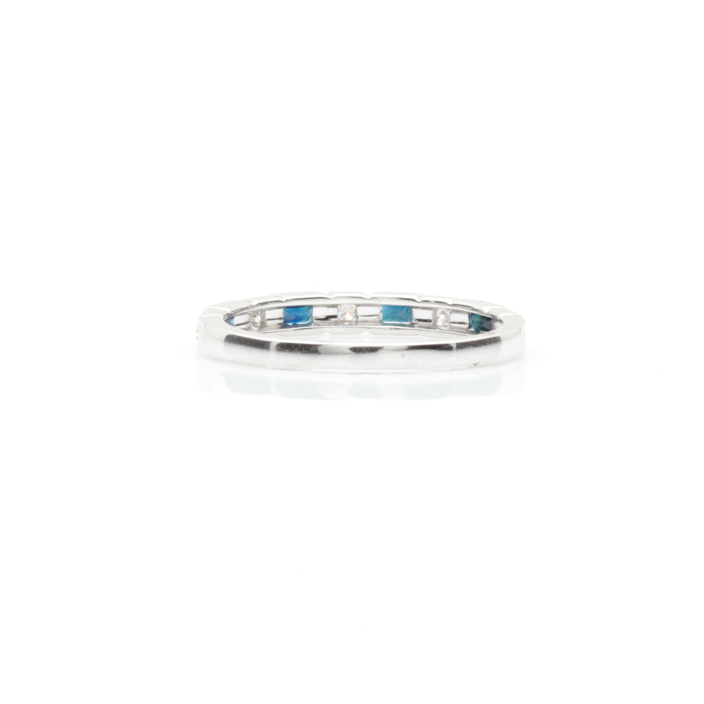 10K White Gold Diamond and Blue Sapphire Band