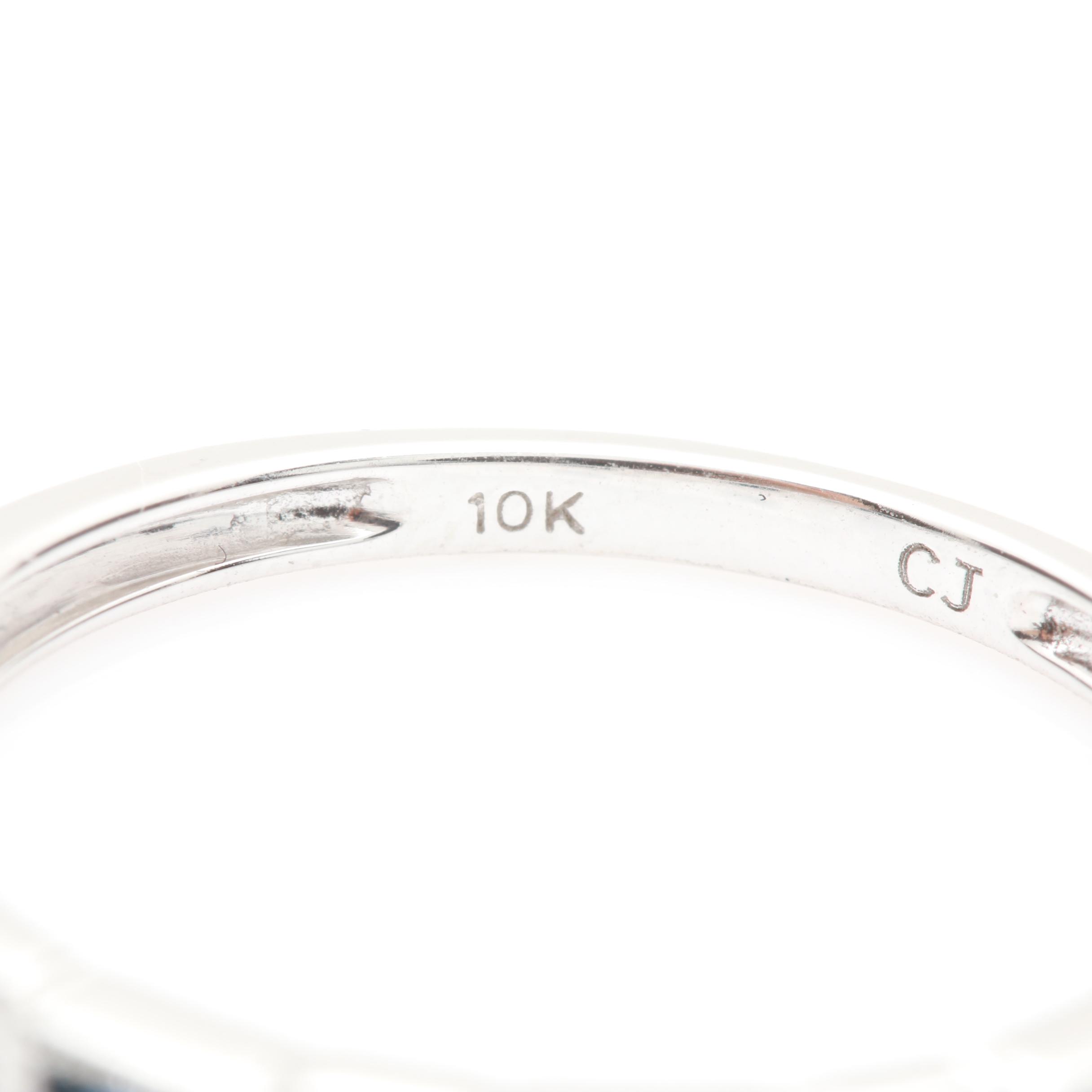 10K White Gold Diamond and Blue Sapphire Band