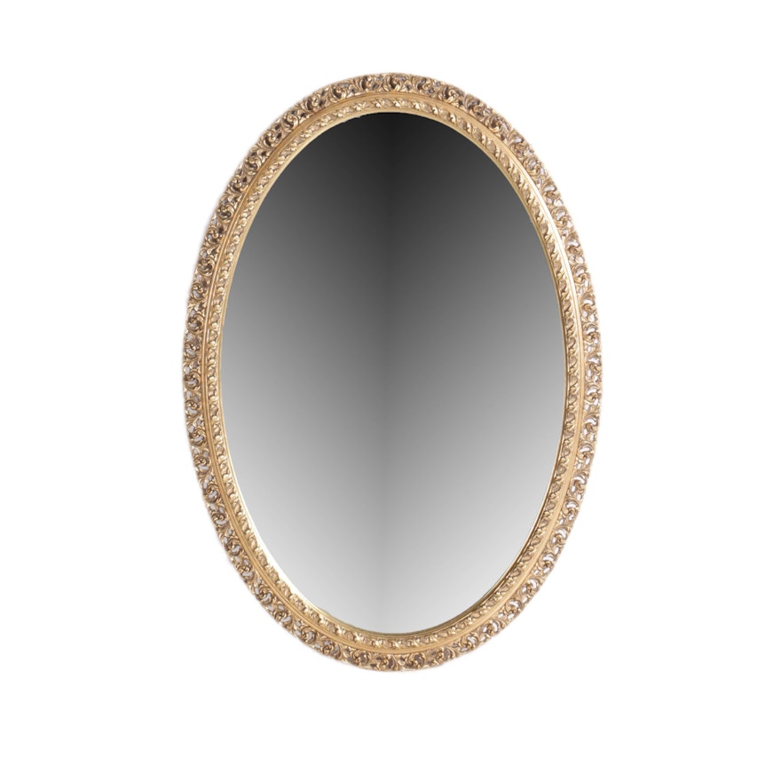 Gold Tone Oval Wood Framed Wall Mirror