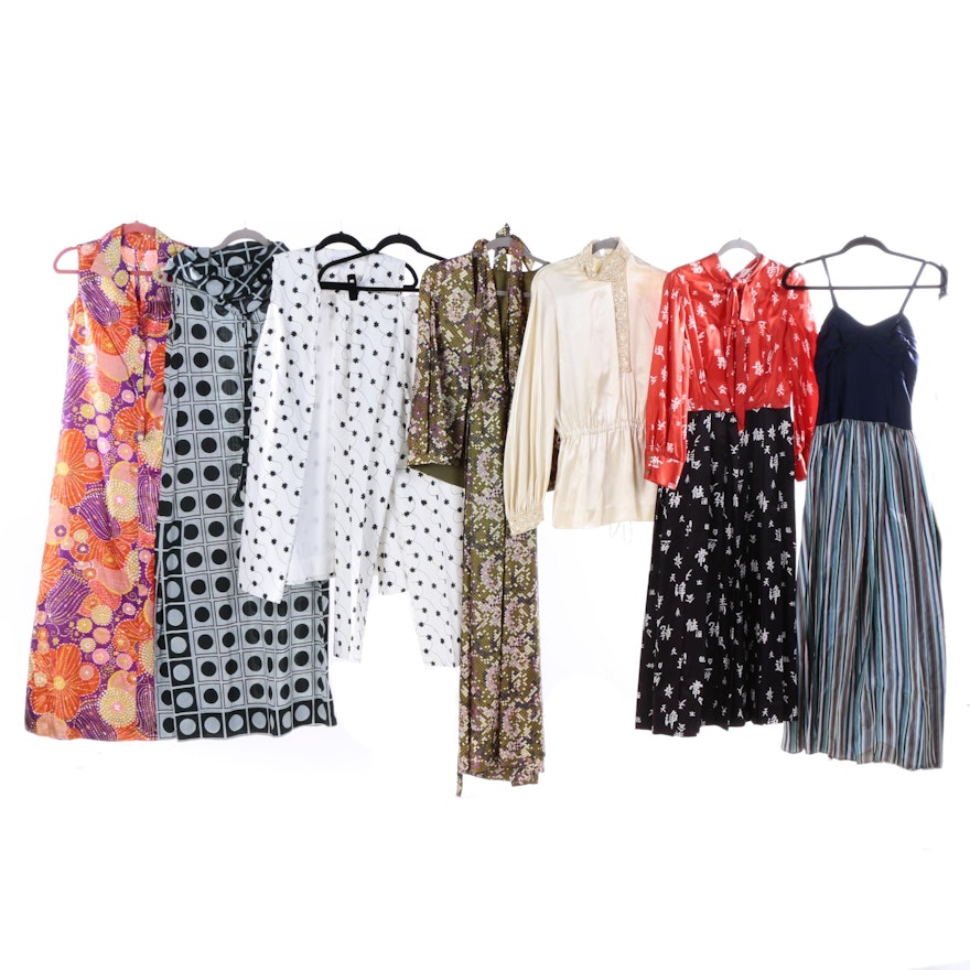 Circa 1970s Vintage Print Maxi Dresses and Pant Ensemble Including S. Eisenberg